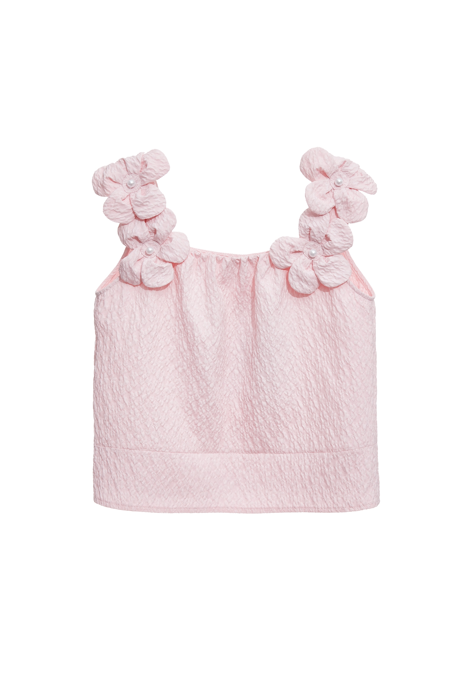 Textured Pink 3-D Floral Strap Vest,sleeveless tops,Tops,bestselling,Season (SS) Look,sleeveless tops
