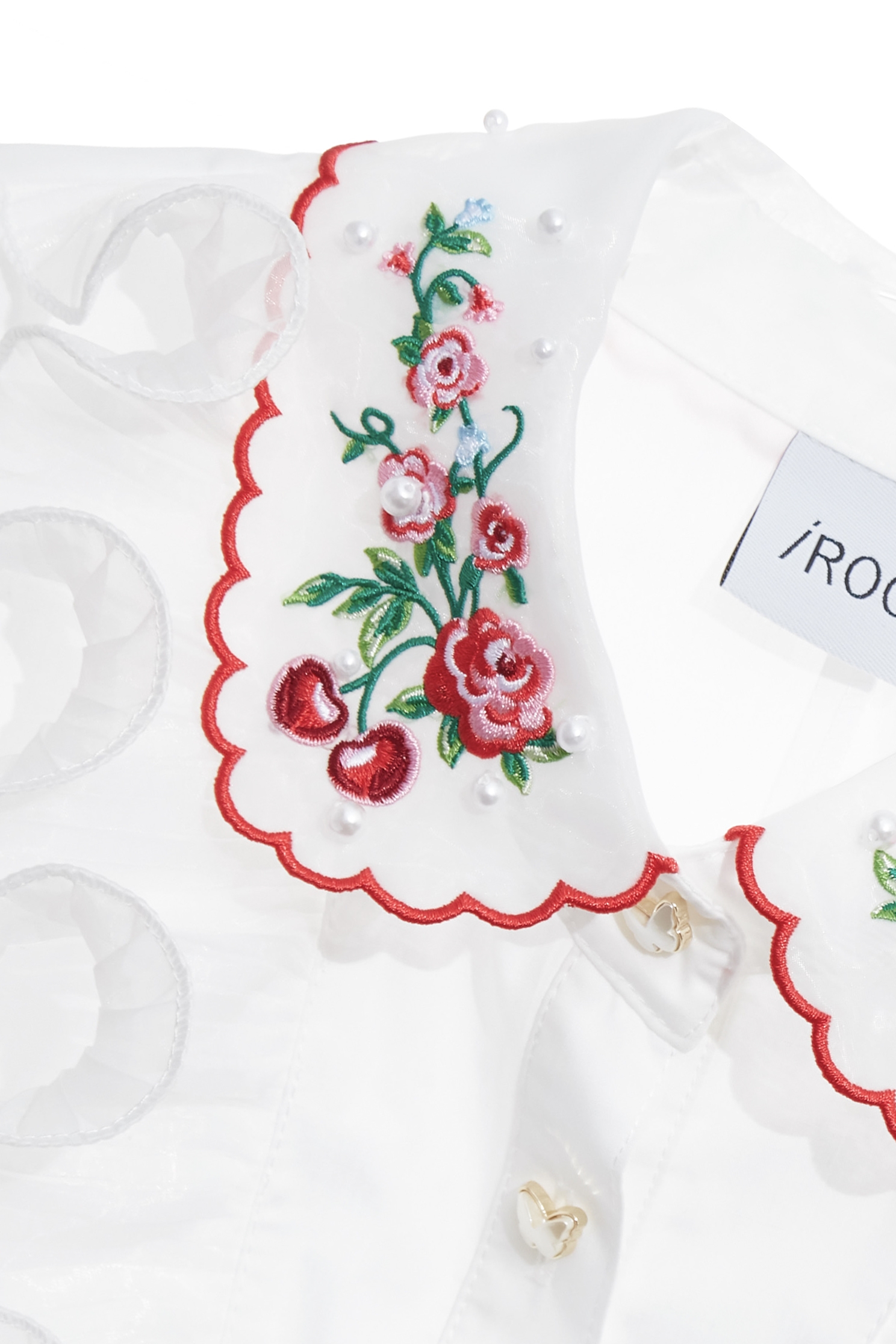 Cherry Embroidery Collar Ruffle Vest,sleeveless tops,Tops,Embroidered,Season (SS) Look,pearl,White tops,sleeveless tops
