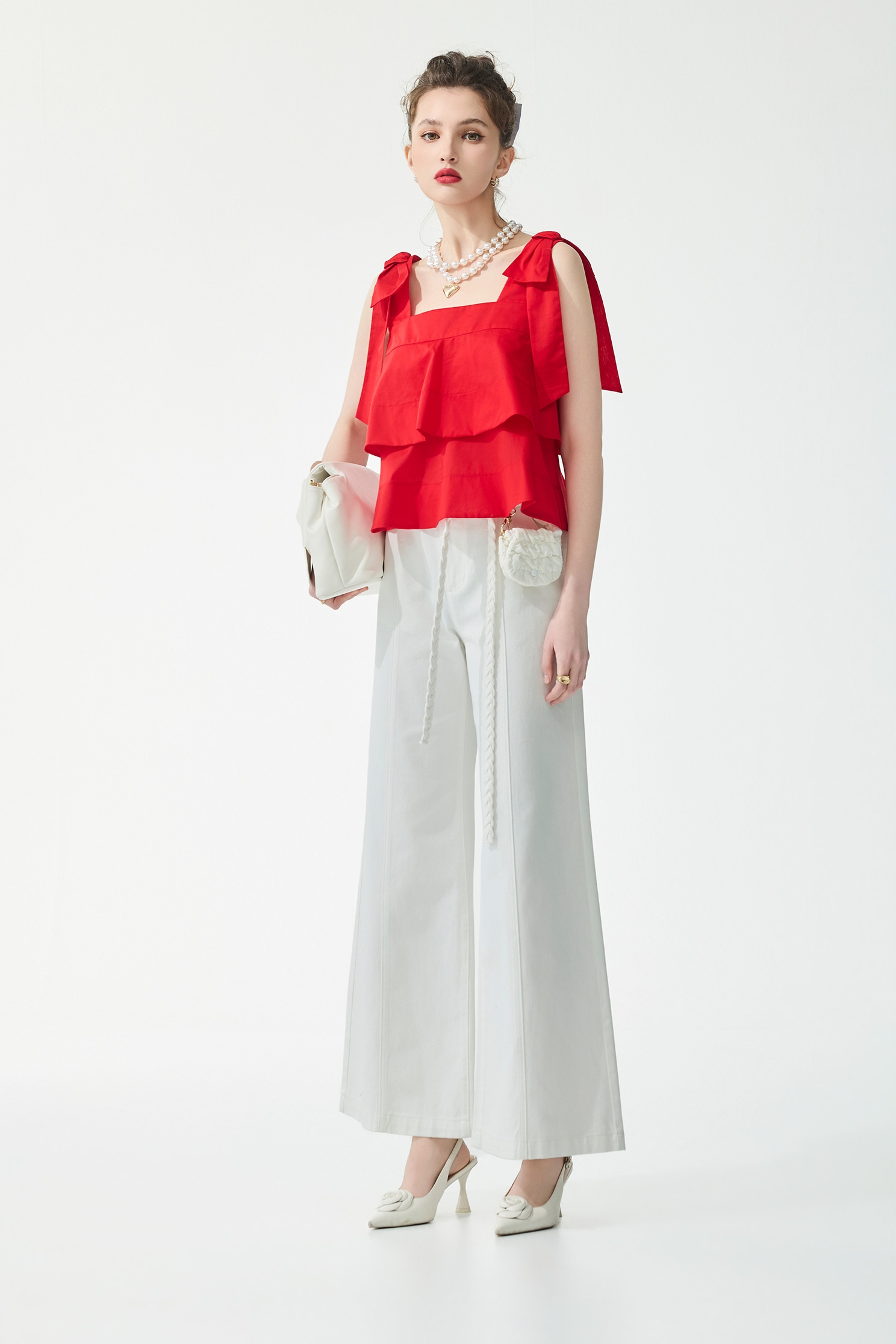 Chili Red Double Layer Vest,sleeveless tops,Tops,bestselling,Season (SS) Look,sleeveless tops,bows
