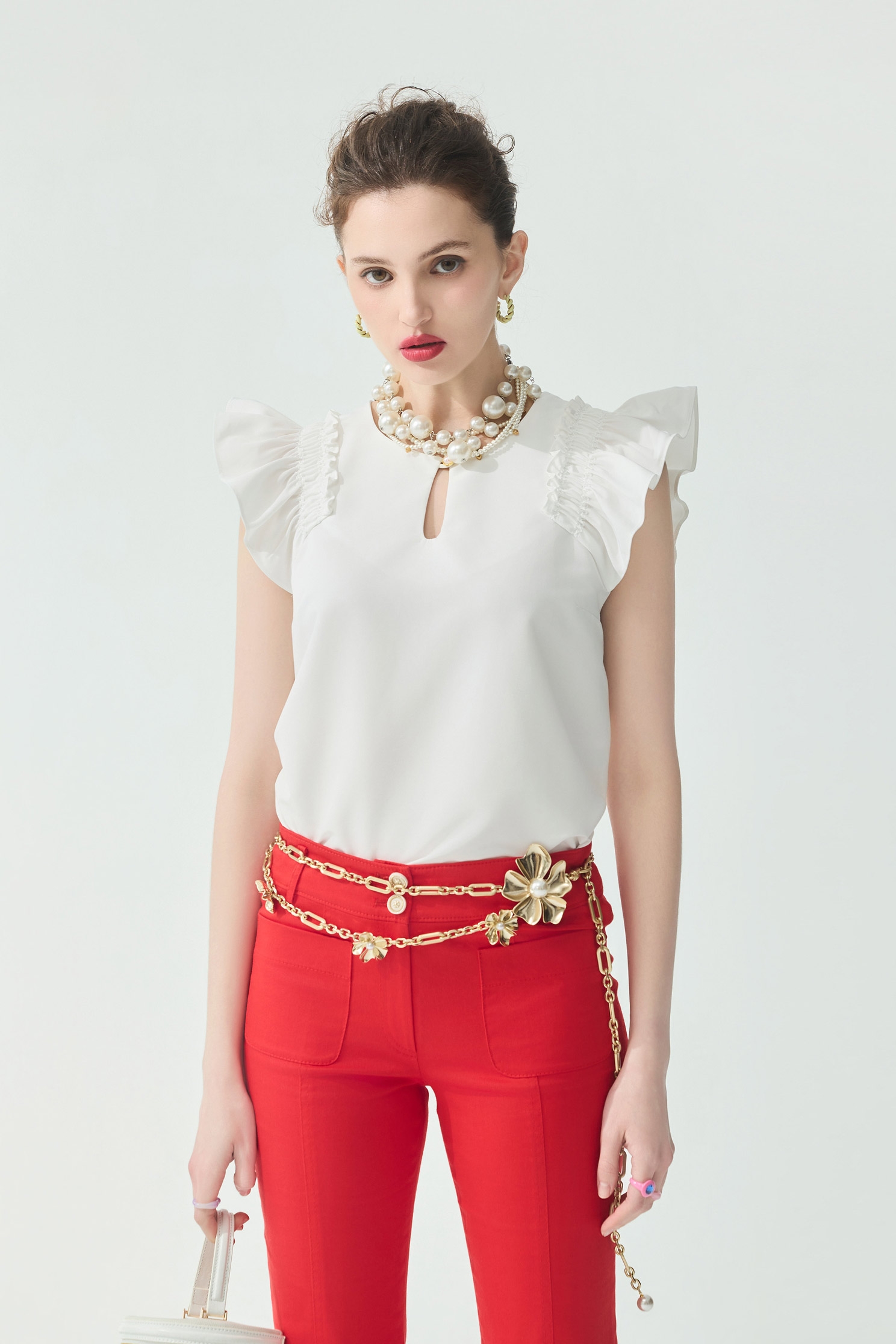Ruffle Detail White Vest,sleeveless tops,Tops,Embroidered,Season (SS) Look,White tops,sleeveless tops