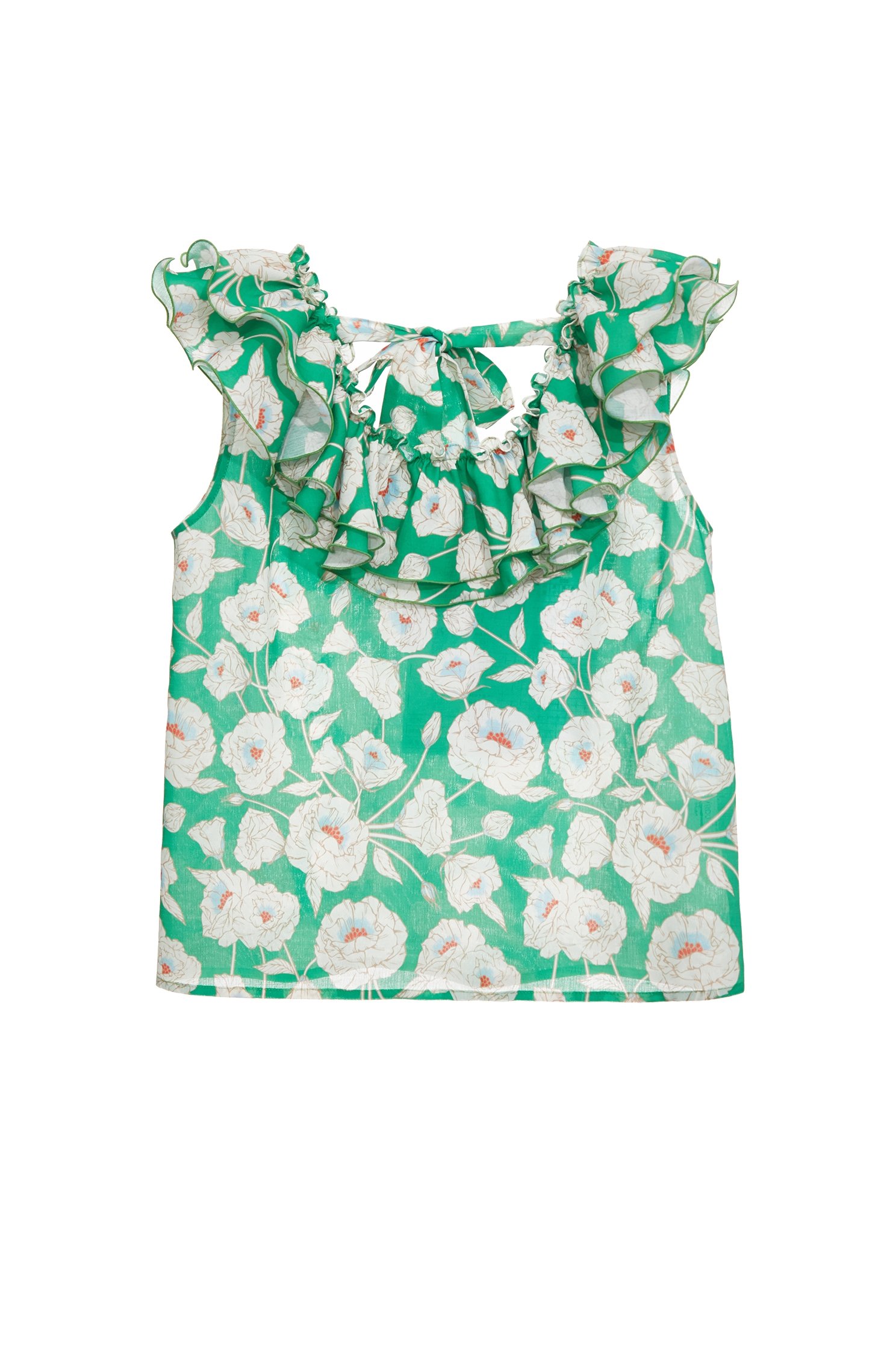 Floral Print Ruffle Neckline VestFloral Print Ruffle Neckline Vest,sleeveless tops,Tops,Season (SS) Look,co-ord sets,sleeveless tops,City Feminine,sleeveless tops,blossoms,bows,upperclass