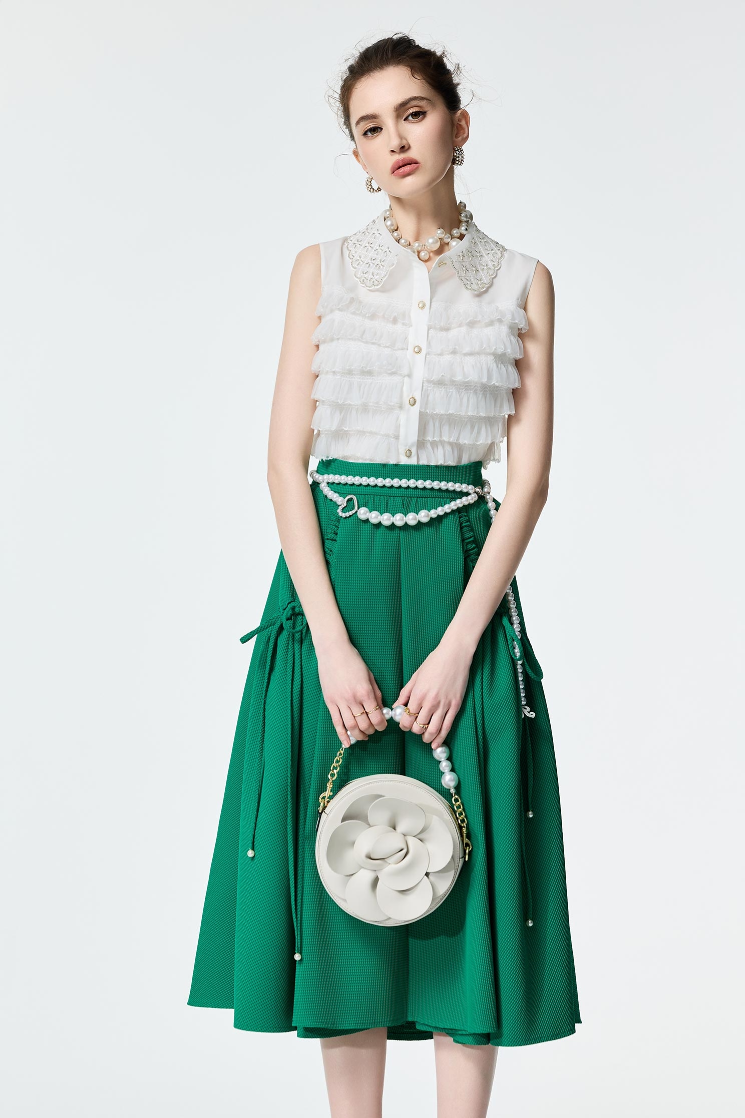 Tiered Organza Pleated Detail VestTiered Organza Pleated Detail Vest,sleeveless tops,Office Looks,Tops,Season (SS) Look,sleeveless tops,pearl,City Feminine,Valentine,sleeveless tops