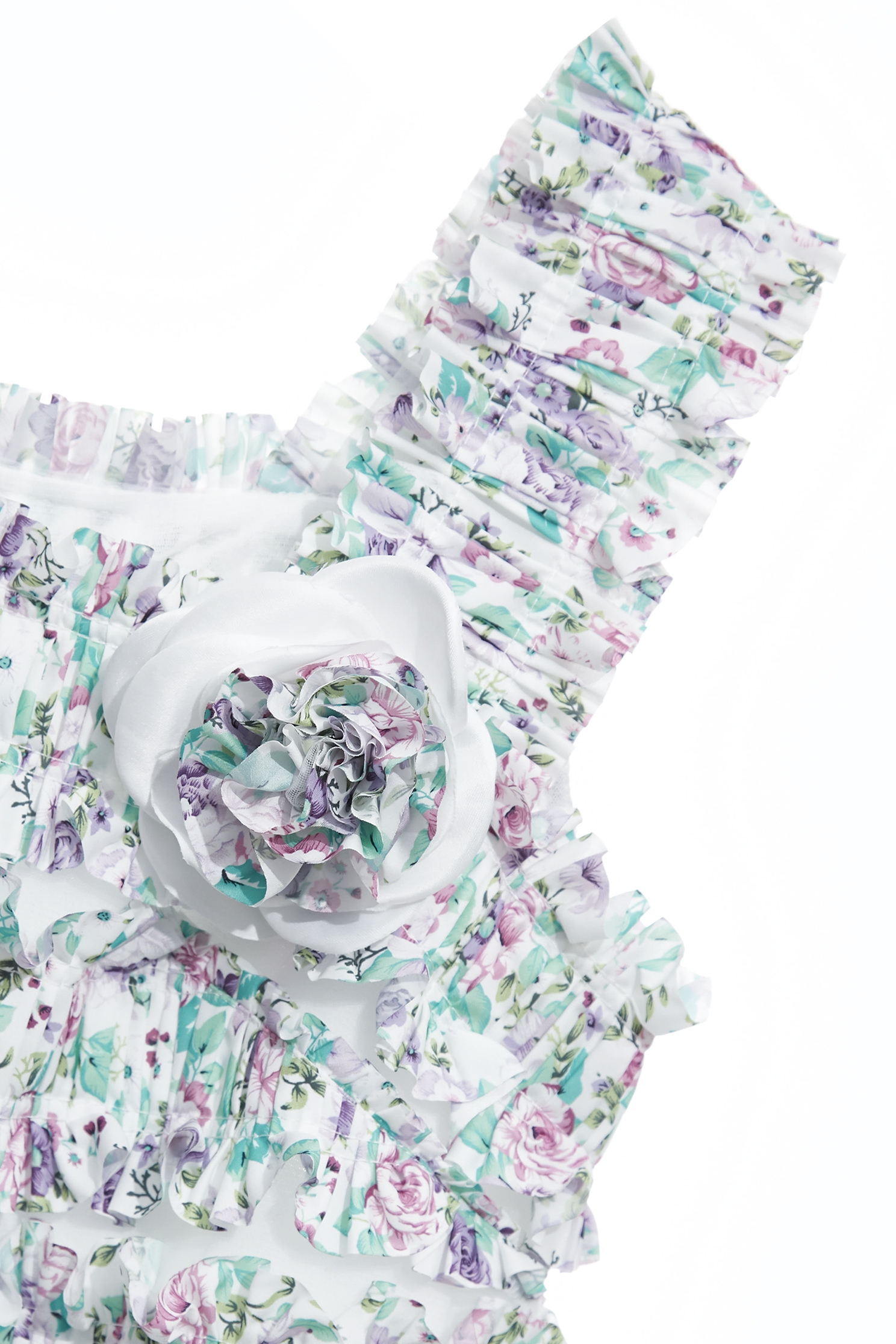 Pleated Ruffle Layer Floral Print Vest,sleeveless tops,Tops,Season (SS) Look,Floral,Mesh fabric,sleeveless tops