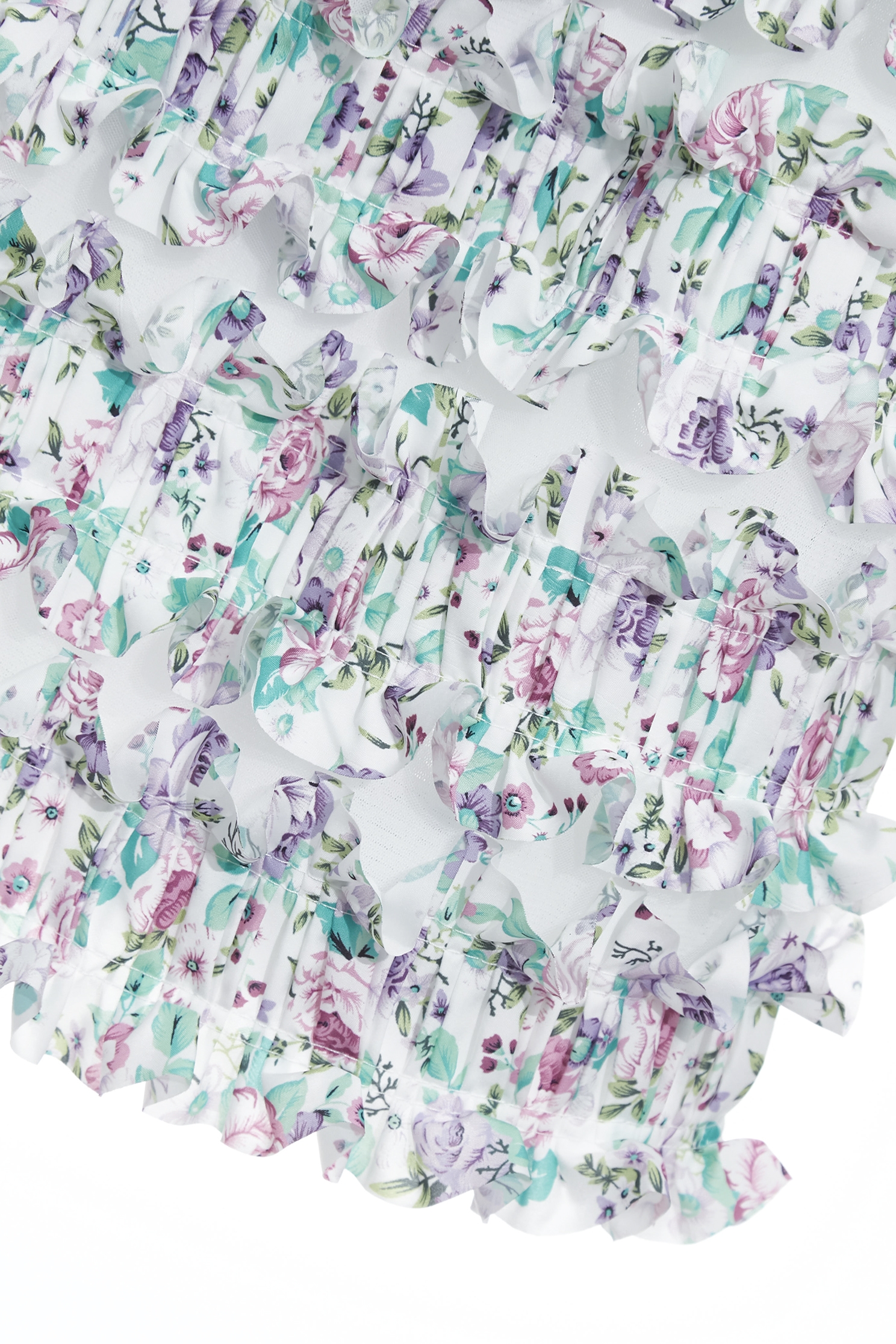 Pleated Ruffle Layer Floral Print Vest,sleeveless tops,Tops,Season (SS) Look,Floral,Mesh fabric,sleeveless tops