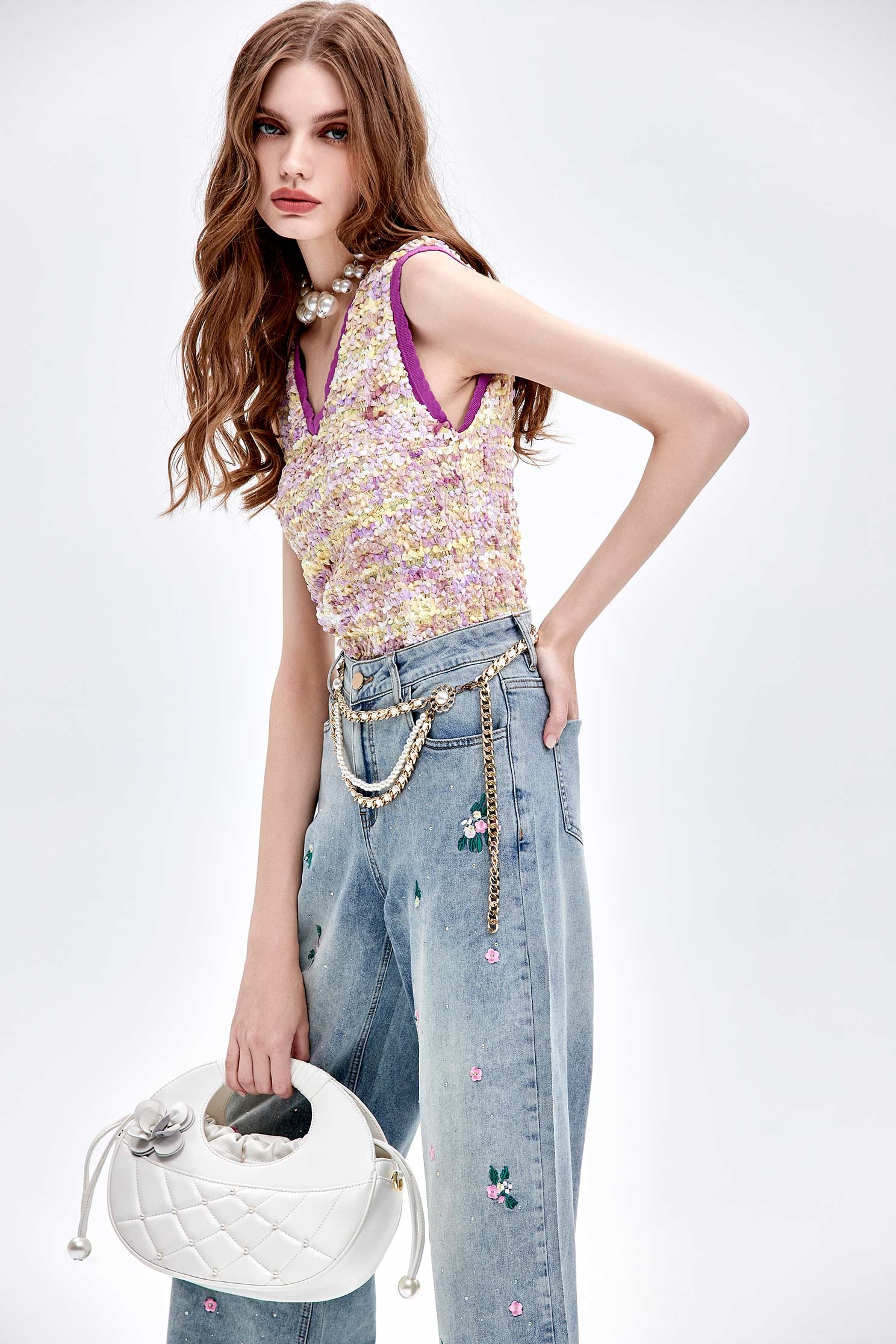 V-neck Purple Contrast Trim VestV-neck Purple Contrast Trim Vest,sleeveless tops,Tops,Season (AW) Look,sleeveless tops