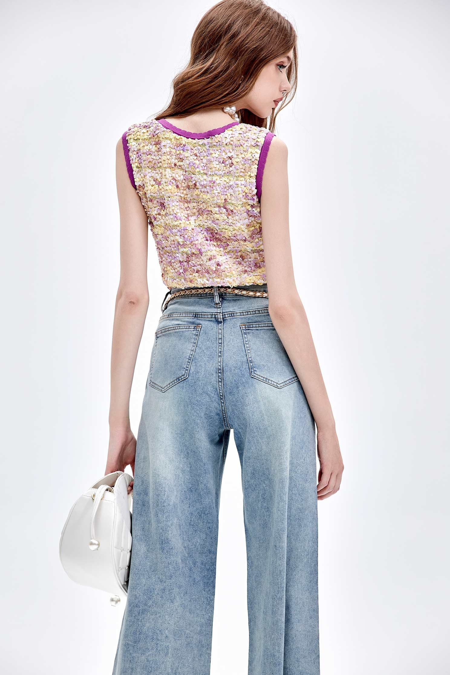 V-neck Purple Contrast Trim VestV-neck Purple Contrast Trim Vest,sleeveless tops,Tops,Season (AW) Look,sleeveless tops