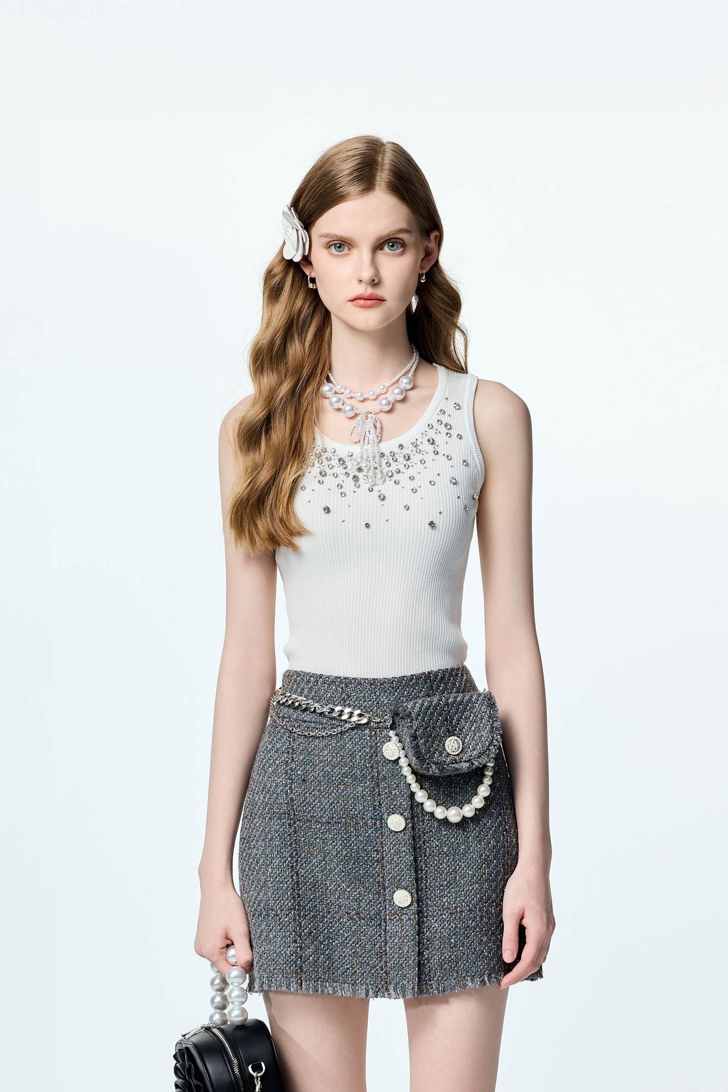 Diamonte Detail Knit Tank TopDiamonte Detail Knit Tank Top,sleeveless tops,Office Looks,Season (AW) Look,Valentine,sleeveless tops,upperclass,Knitted,Knitted tops