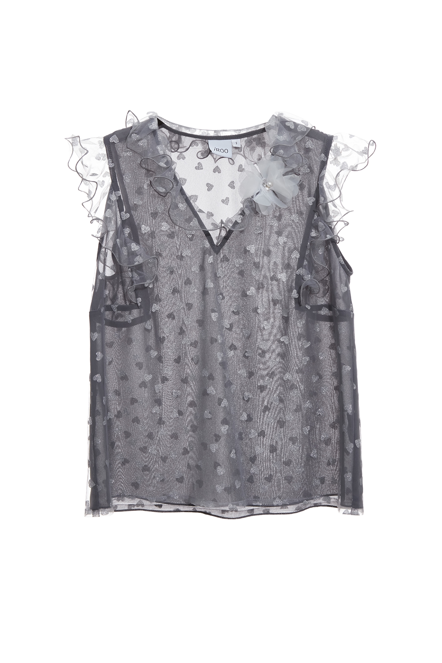 Heart Pattern Ruffle Trim Detail VestHeart Pattern Ruffle Trim Detail Vest,V-Neck T shirts,sleeveless tops,Office Looks,Tops,sleeveless tops,Season (AW) Look,Valentine,sleeveless tops,upperclass