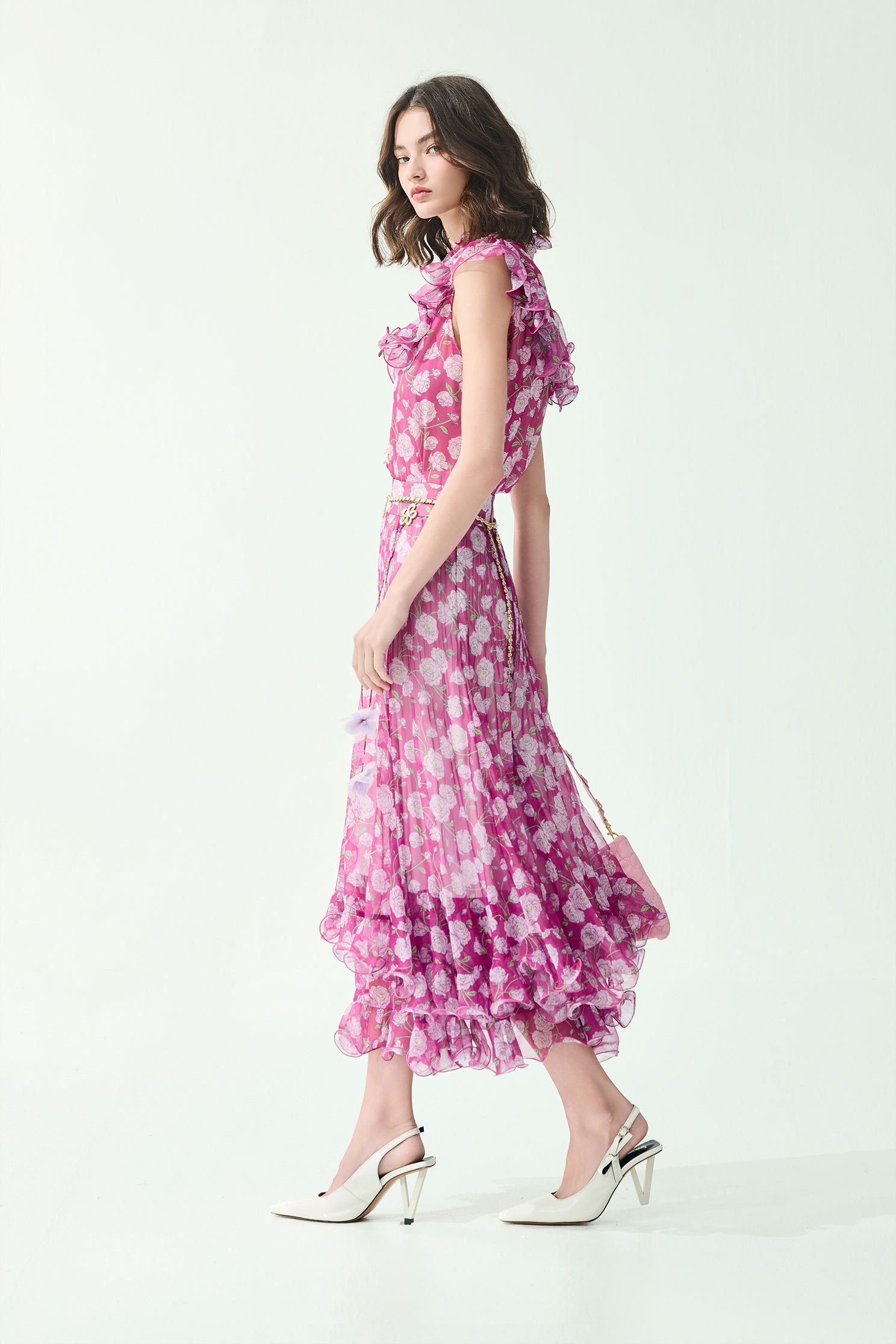 Floral Print Ruffle VestFloral Print Ruffle Vest,sleeveless tops,Tops,Season (SS) Look,sleeveless tops,Chiffon