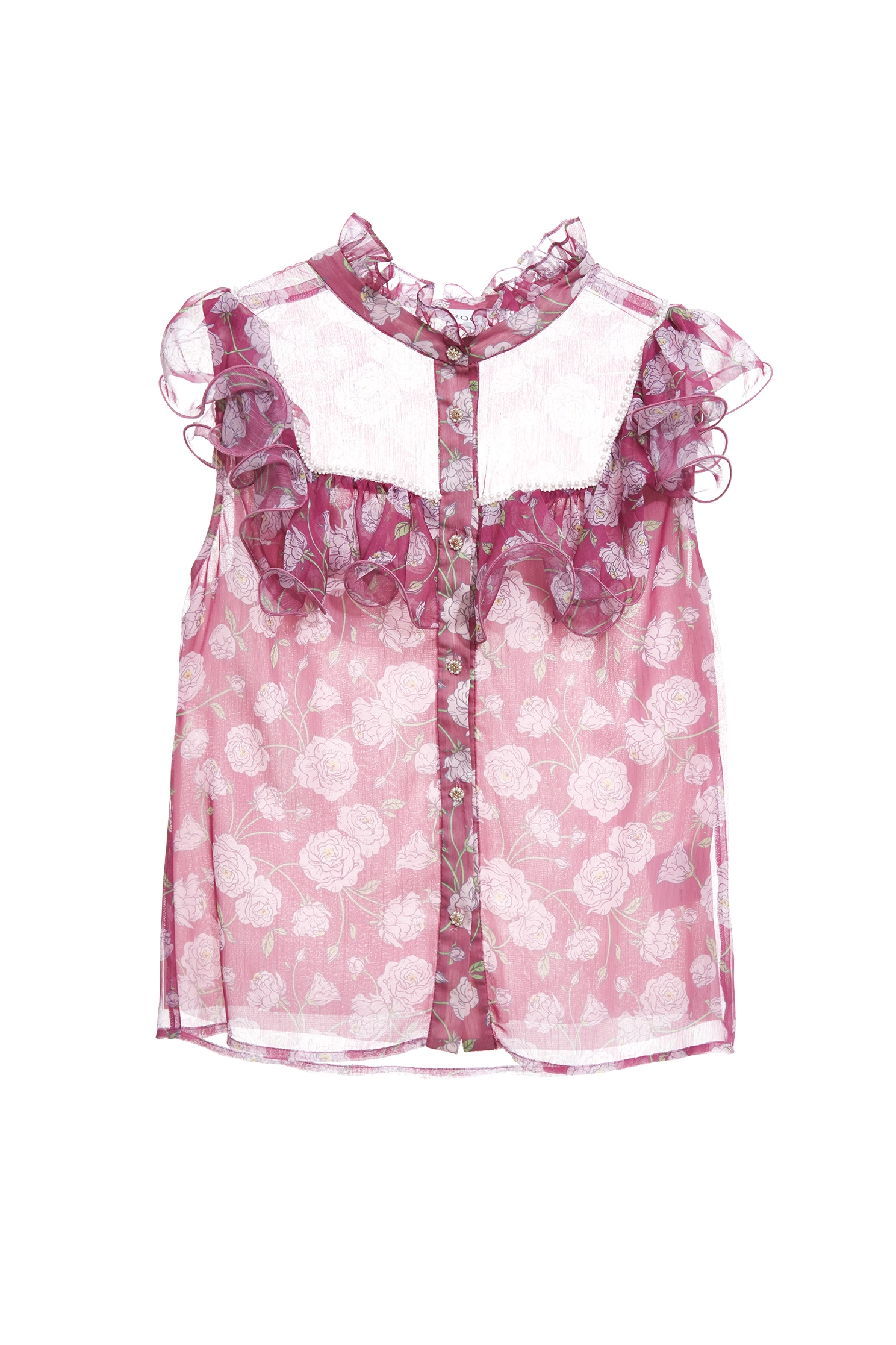 Floral Print Ruffle VestFloral Print Ruffle Vest,sleeveless tops,Tops,Season (SS) Look,sleeveless tops,Chiffon