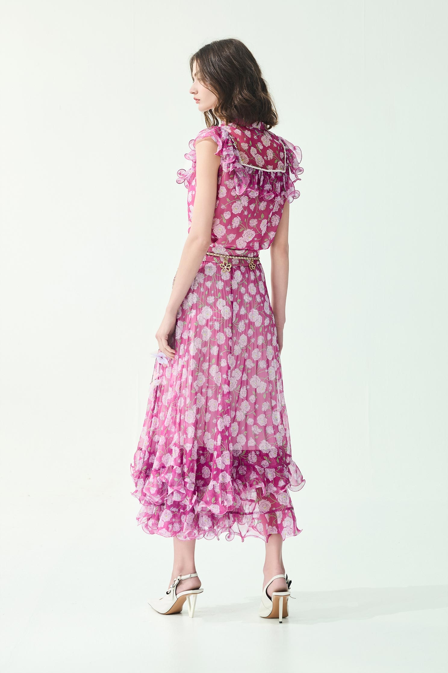 Floral Print Ruffle VestFloral Print Ruffle Vest,sleeveless tops,Tops,Season (SS) Look,sleeveless tops,Chiffon