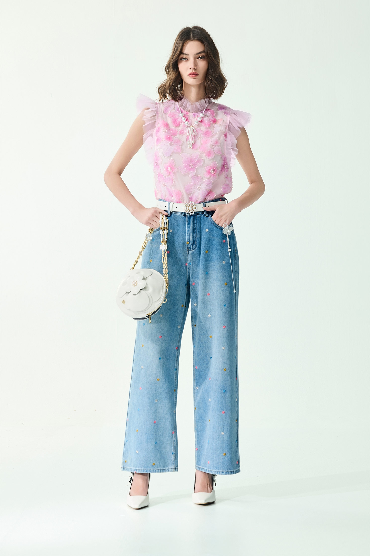 3-D Floral Pearl Detail Mesh Vest3-D Floral Pearl Detail Mesh Vest,sleeveless tops,Tops,Season (SS) Look,sleeveless tops