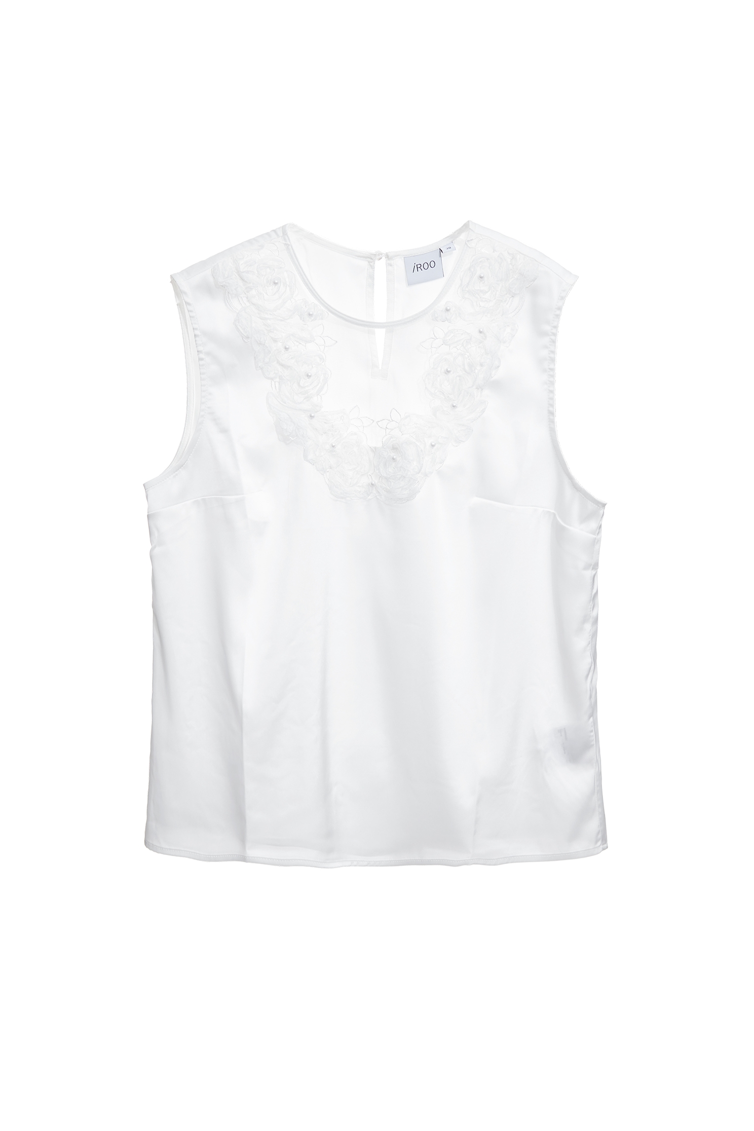 Mesh Neckline 3-D Floral VestMesh Neckline 3-D Floral Vest,sleeveless tops,Embroidered,Season (SS) Look,pearl,White tops,sleeveless tops,Lace