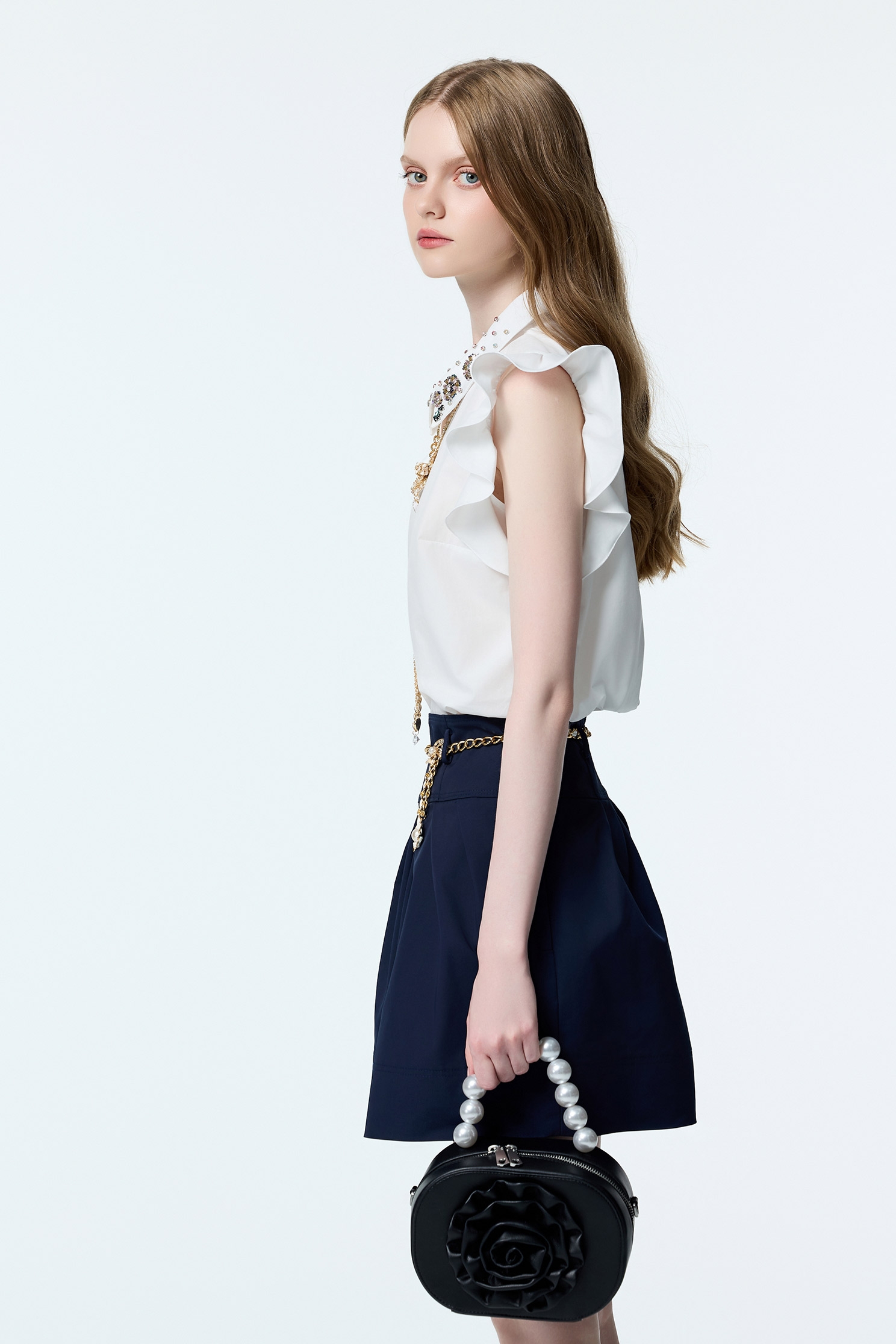 Sequin Collar Ruffle Detail VestSequin Collar Ruffle Detail Vest,sleeveless tops,Office Looks,Tops,sleeveless tops,pearl,Season (AW) Look,Valentine,sleeveless tops