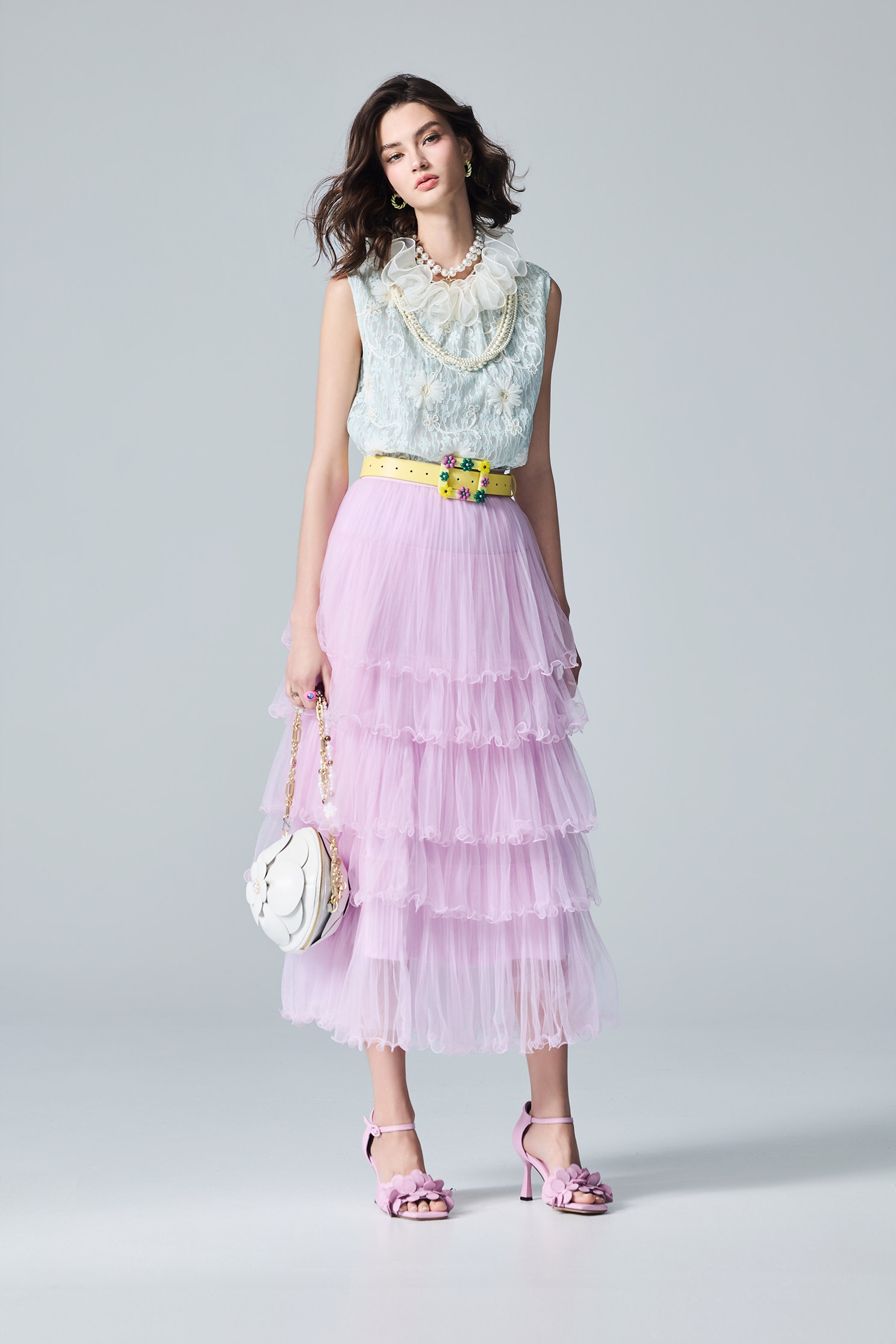 Organza Flounce Collar Floral Lace VestOrganza Flounce Collar Floral Lace Vest,sleeveless tops,Tops,Embroidered,Season (AW) Look,sleeveless tops,Lace