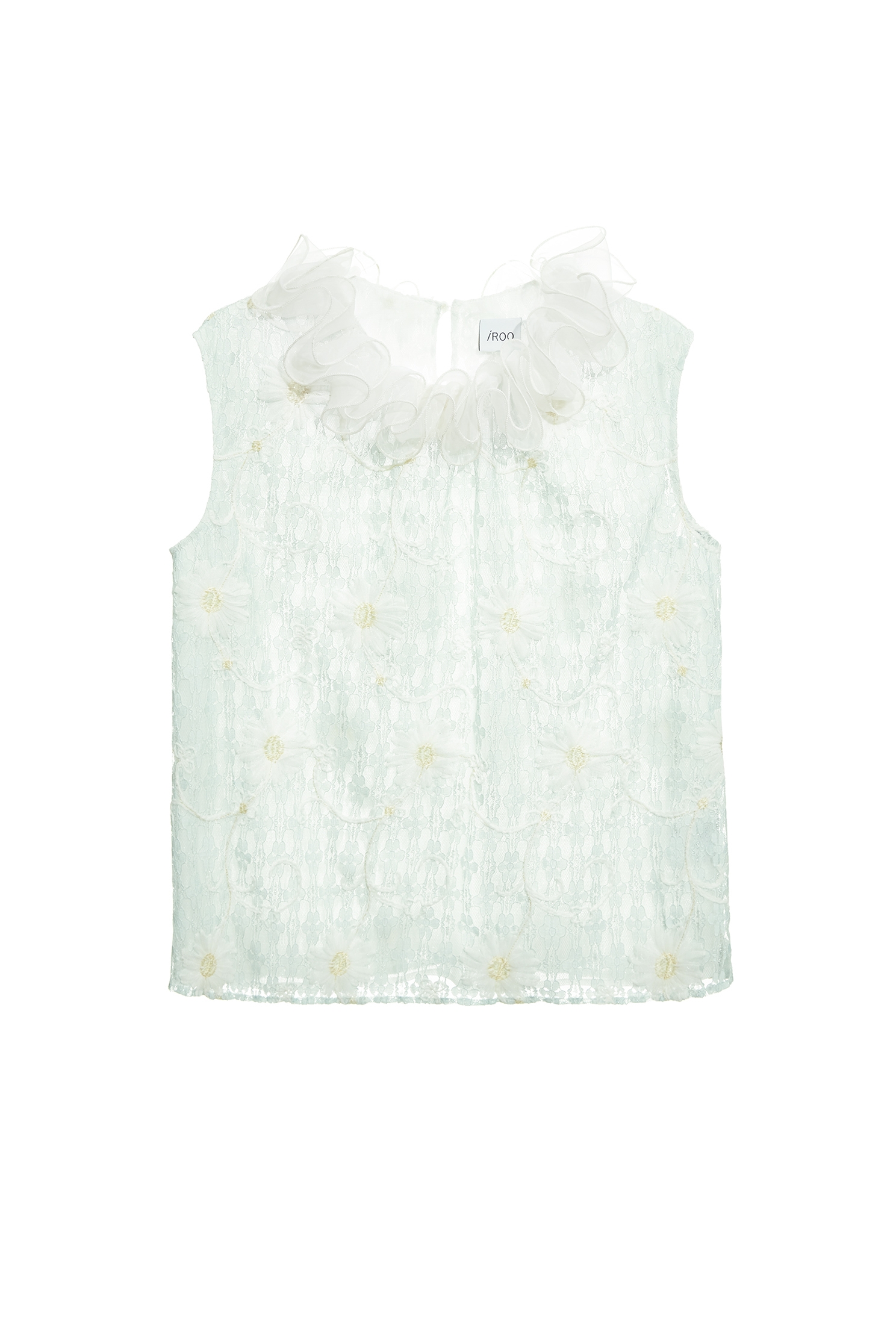 Organza Flounce Collar Floral Lace VestOrganza Flounce Collar Floral Lace Vest,sleeveless tops,Tops,Embroidered,Season (AW) Look,sleeveless tops,Lace