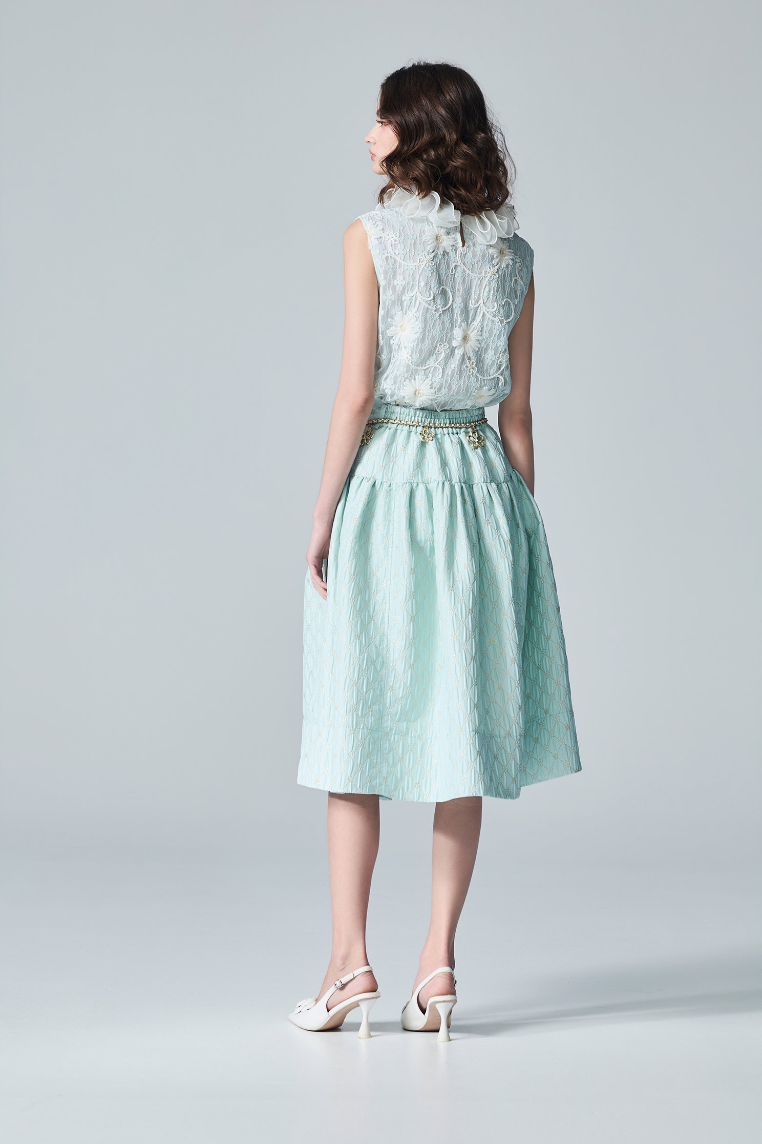 Organza Flounce Collar Floral Lace VestOrganza Flounce Collar Floral Lace Vest,sleeveless tops,Tops,Embroidered,Season (AW) Look,sleeveless tops,Lace