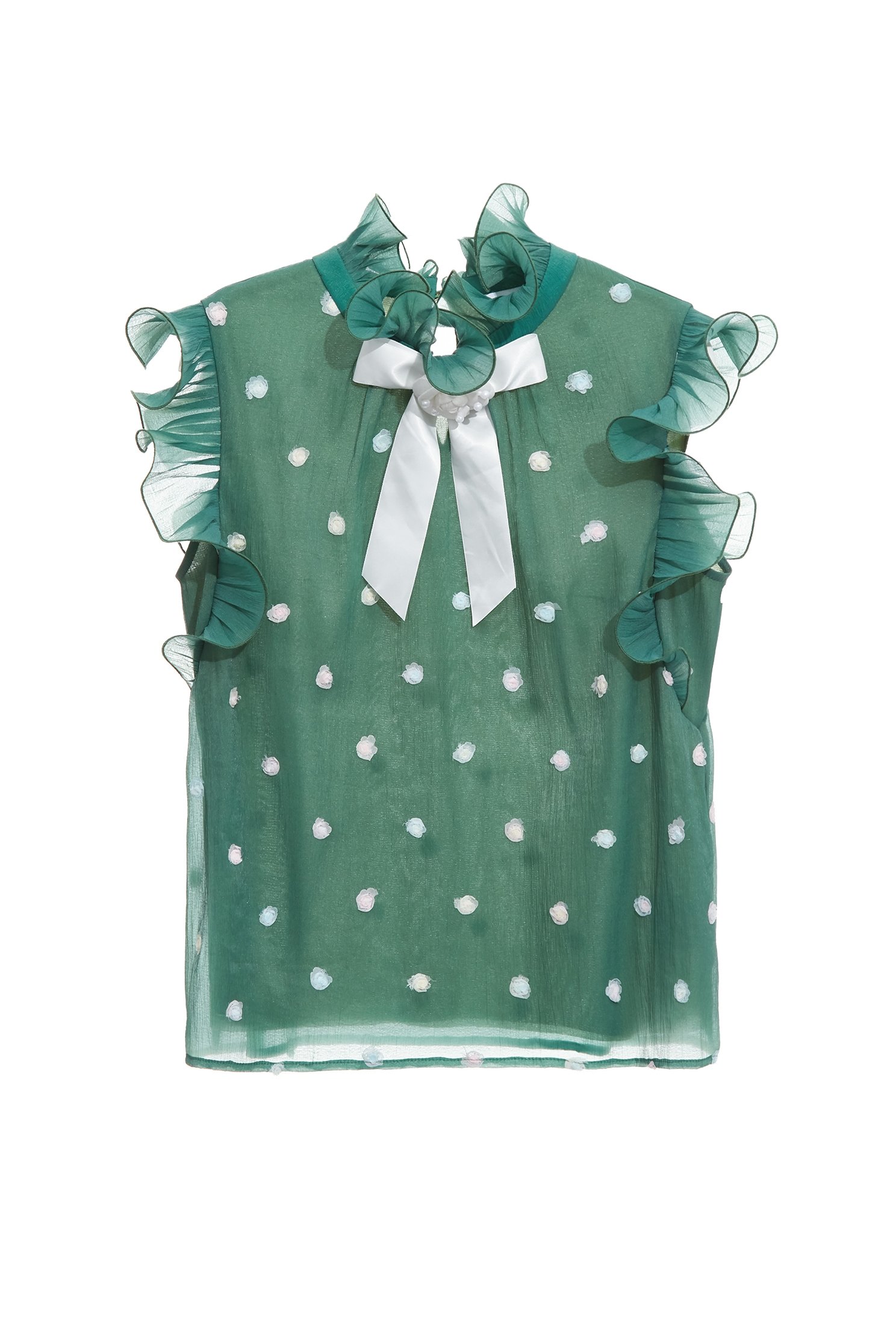 Jade Green Floral Detail VestJade Green Floral Detail Vest,sleeveless tops,Office Looks,Tops,Embroidered,Season (AW) Look,Valentine,sleeveless tops,blossoms