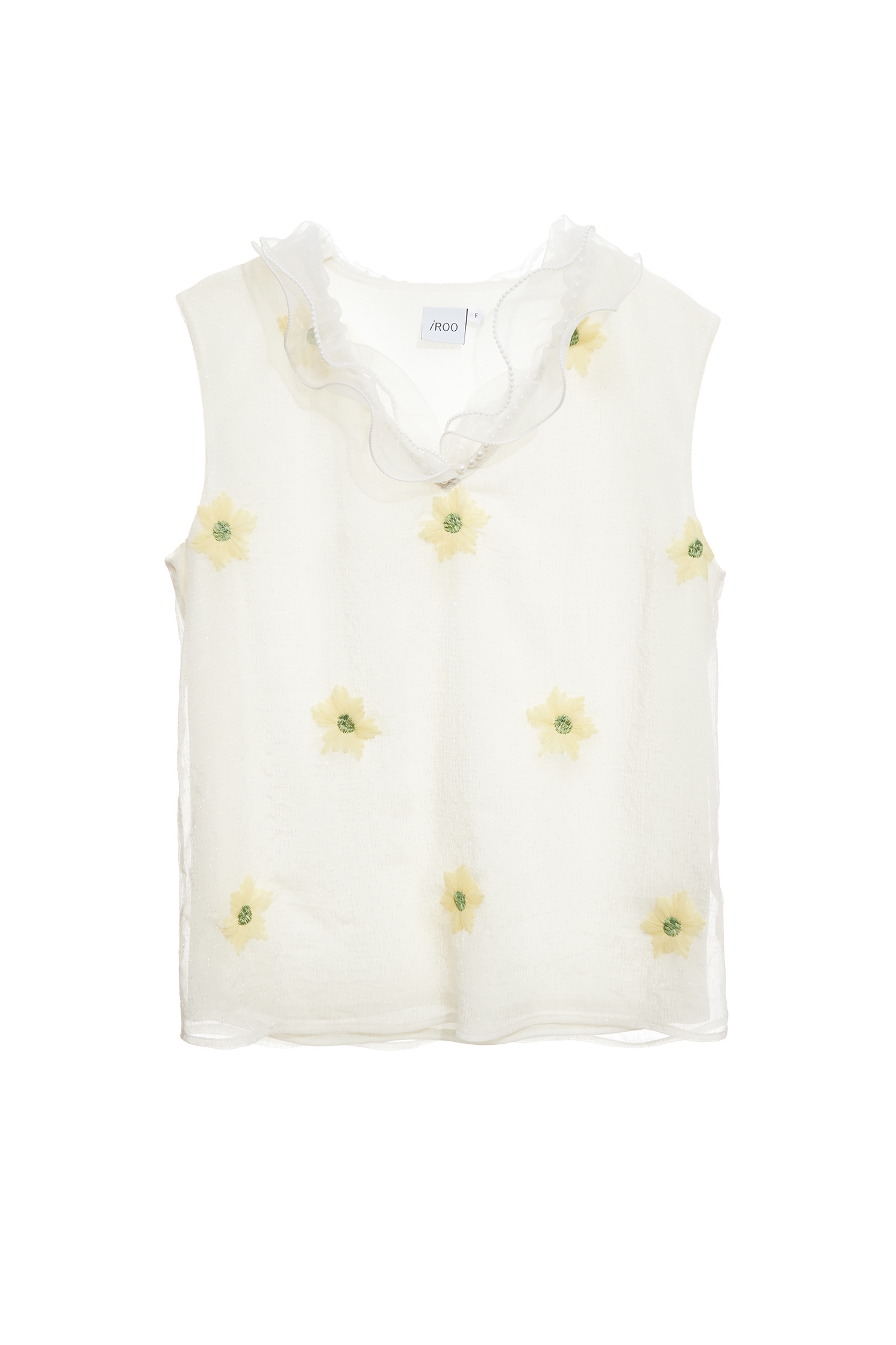 Floral Embroidery Ruffle Collar VestFloral Embroidery Ruffle Collar Vest,sleeveless tops,Tops,Embroidered,Embroidered tops,pearl,Season (AW) Look,sleeveless tops
