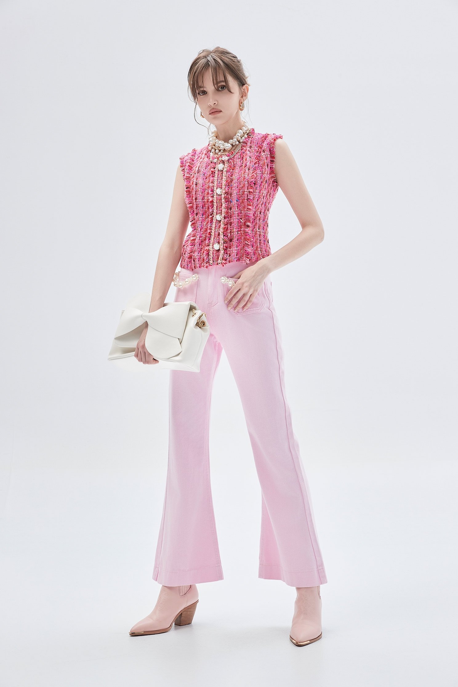 Deep Pink Tweed Button front VestDeep Pink Tweed Button front Vest,sleeveless tops,Tops,Season (SS) Look,sleeveless tops