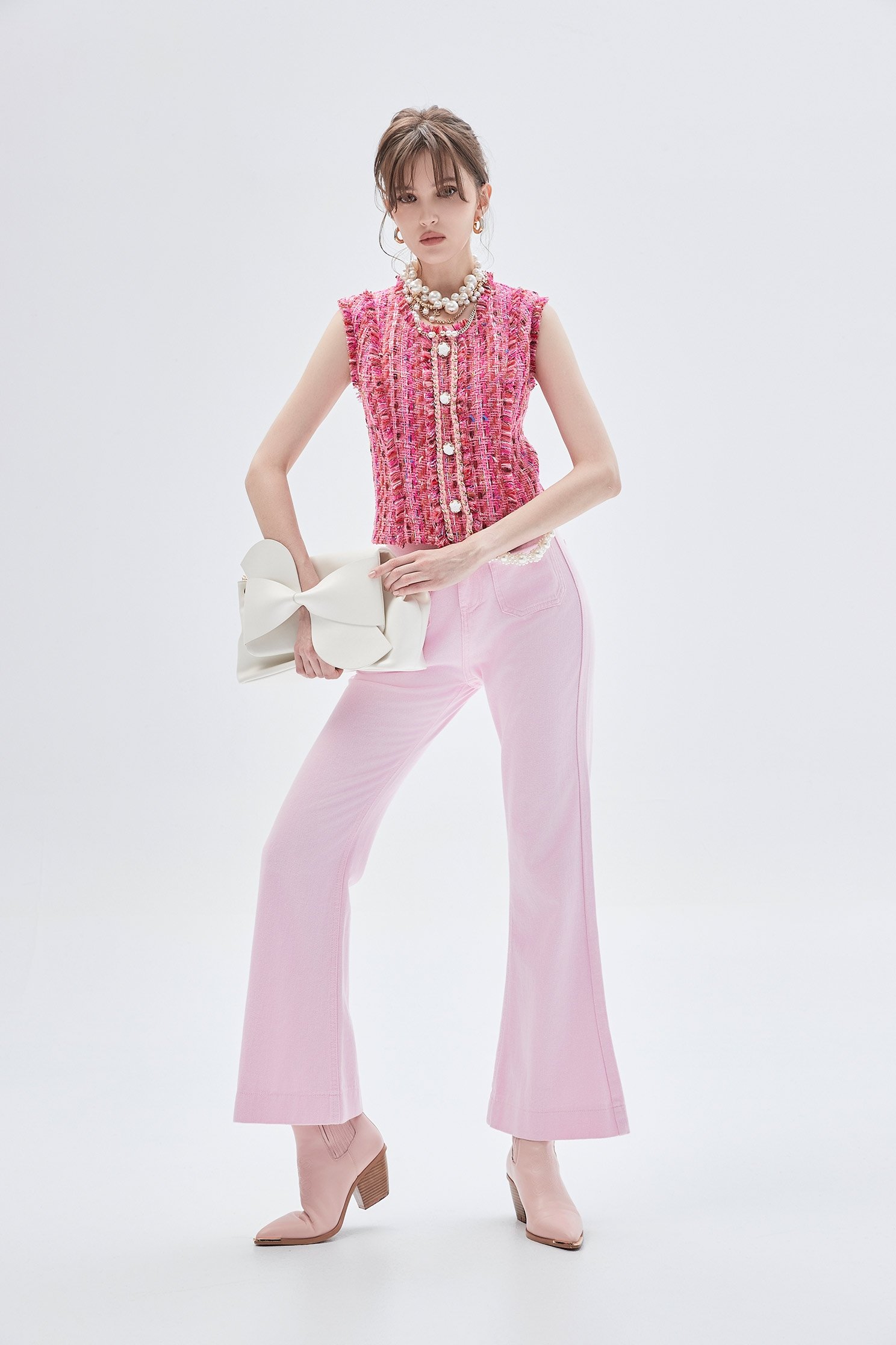 Deep Pink Tweed Button front VestDeep Pink Tweed Button front Vest,sleeveless tops,Tops,Season (SS) Look,sleeveless tops