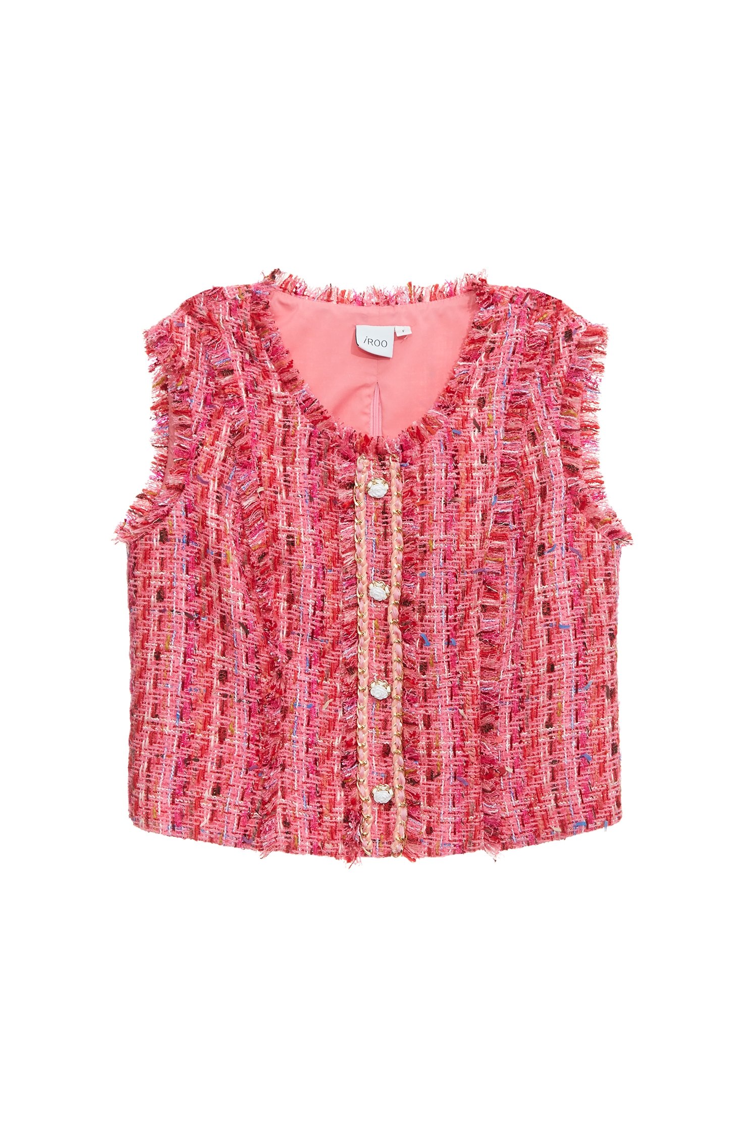 Deep Pink Tweed Button front VestDeep Pink Tweed Button front Vest,sleeveless tops,Tops,Season (SS) Look,sleeveless tops