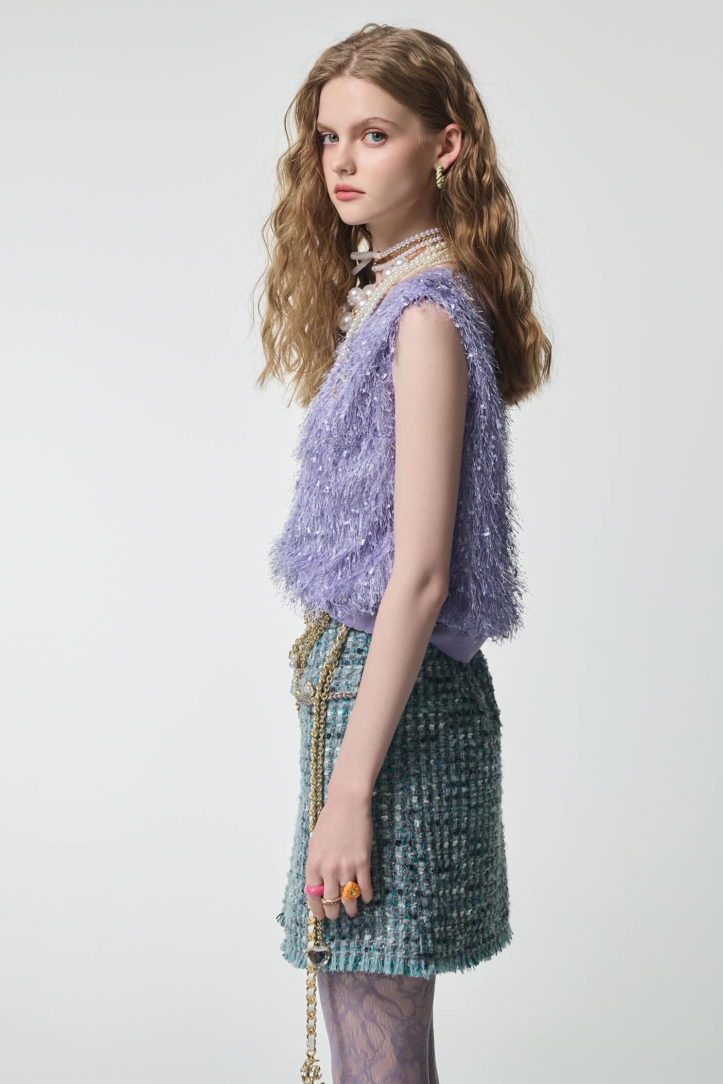 Purple Fringe Detail VestPurple Fringe Detail Vest,sleeveless tops,Tops,sleeveless tops,pearl,Season (AW) Look,Valentine,sleeveless tops