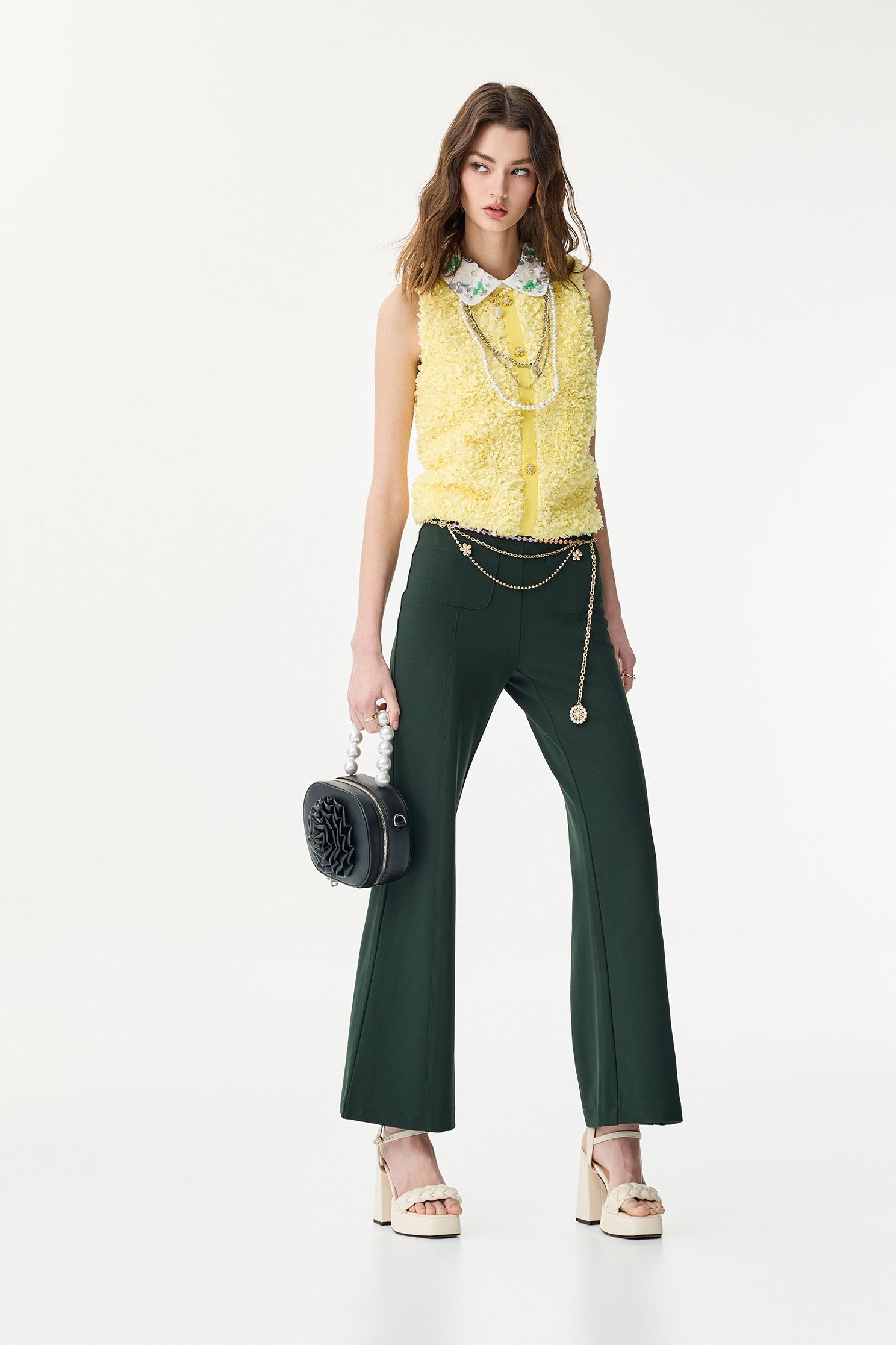 Bright Yellow 3-D Floral Applique Collar VestBright Yellow 3-D Floral Applique Collar Vest,sleeveless tops,Tops,Season (SS) Look,sleeveless tops