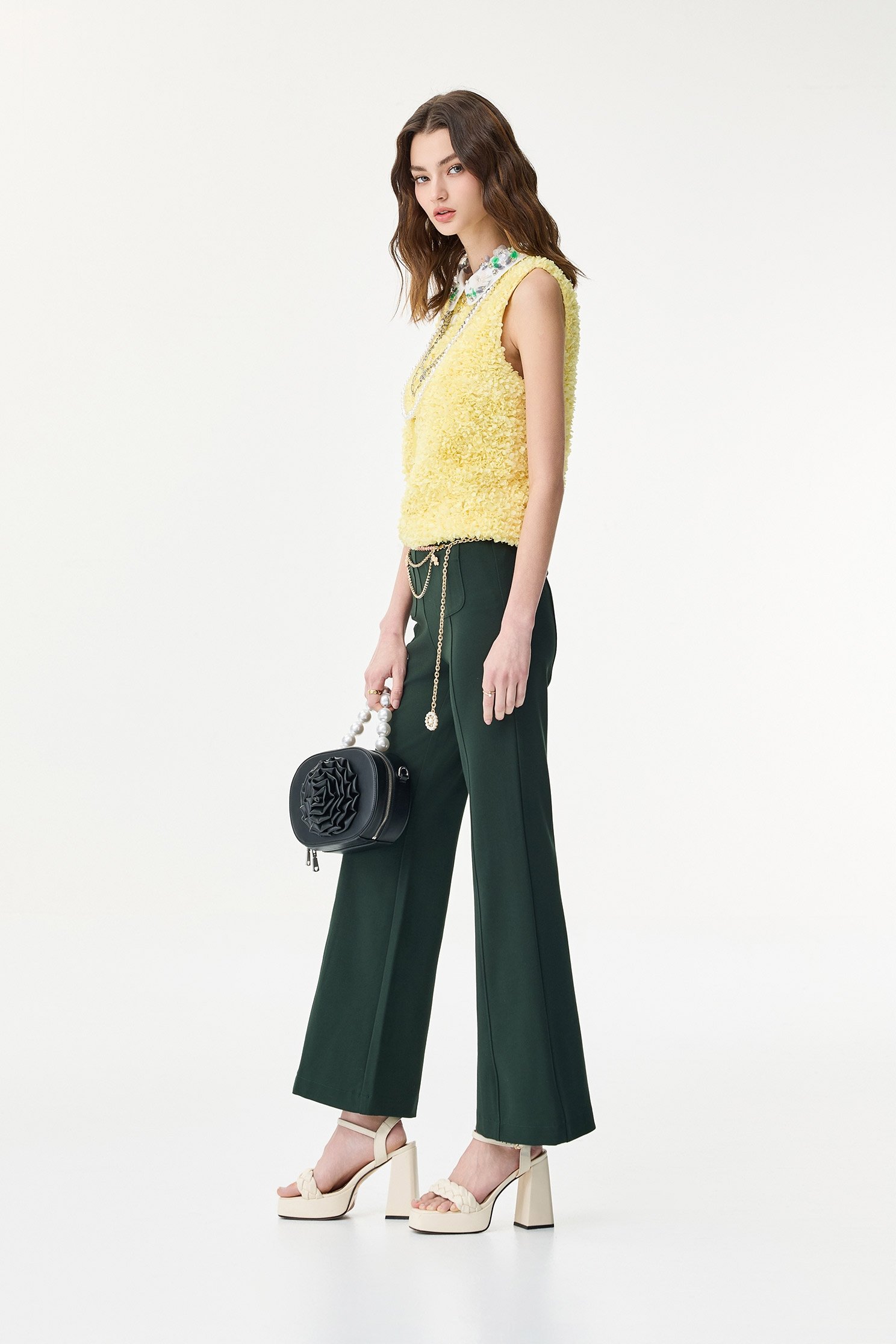 Bright Yellow 3-D Floral Applique Collar VestBright Yellow 3-D Floral Applique Collar Vest,sleeveless tops,Tops,Season (SS) Look,sleeveless tops