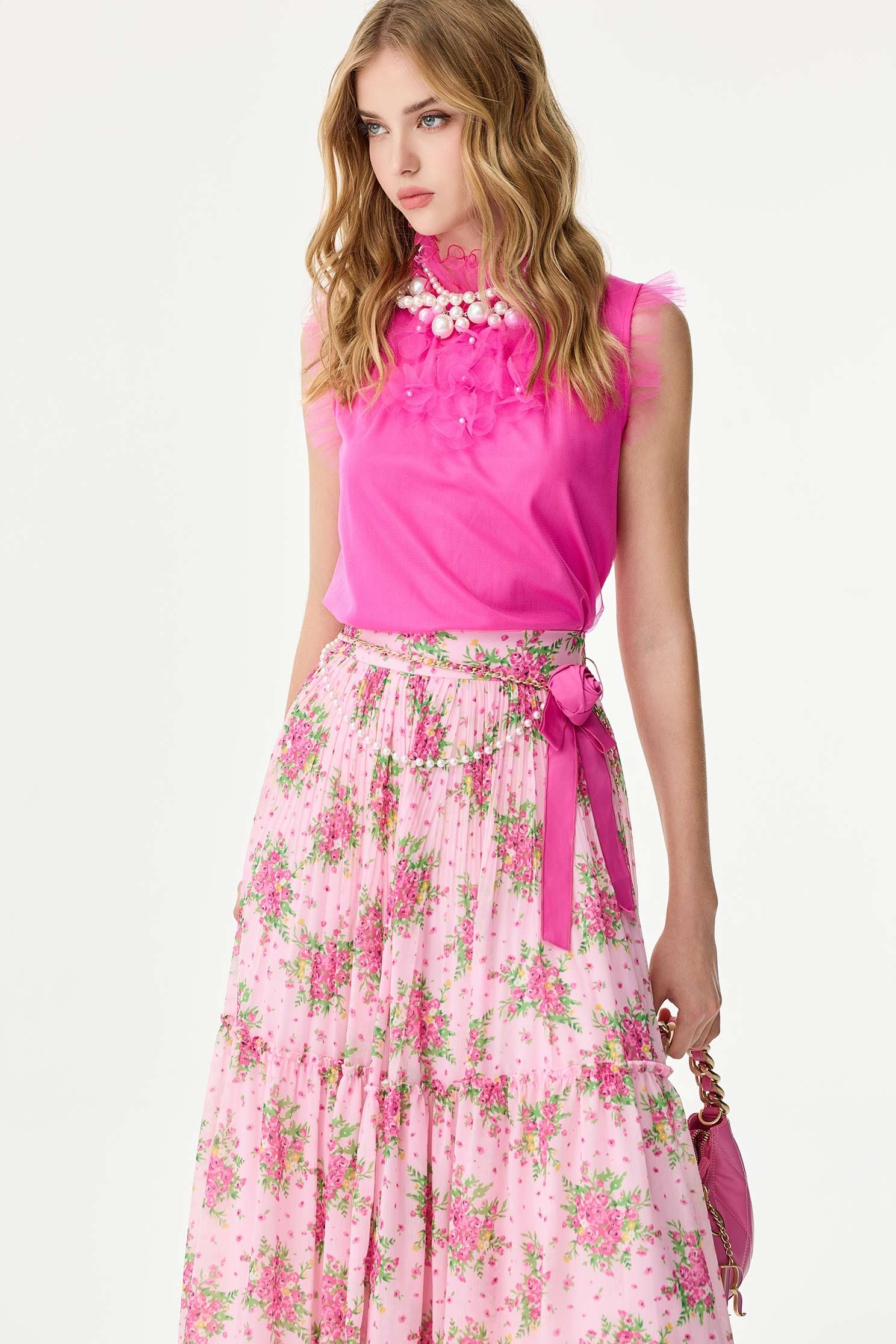 Pink Ruffle Mesh Detail VestPink Ruffle Mesh Detail Vest,sleeveless tops,Tops,Season (SS) Look,Mesh fabric,sleeveless tops