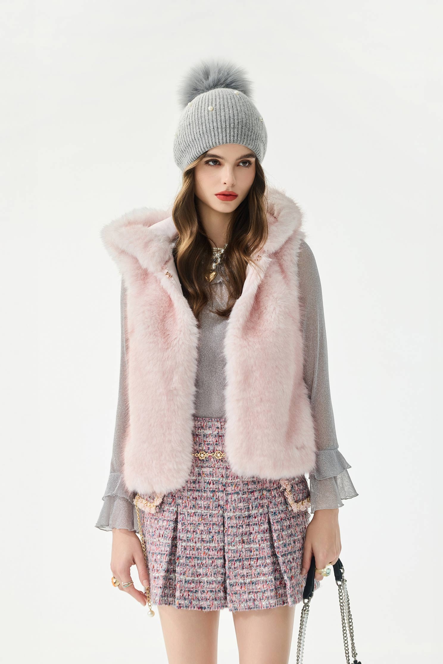 Faux Fur Pink VestFaux Fur Pink Vest,Jackets,sleeveless tops,Outerwear,Season (AW) Look,sleeveless tops