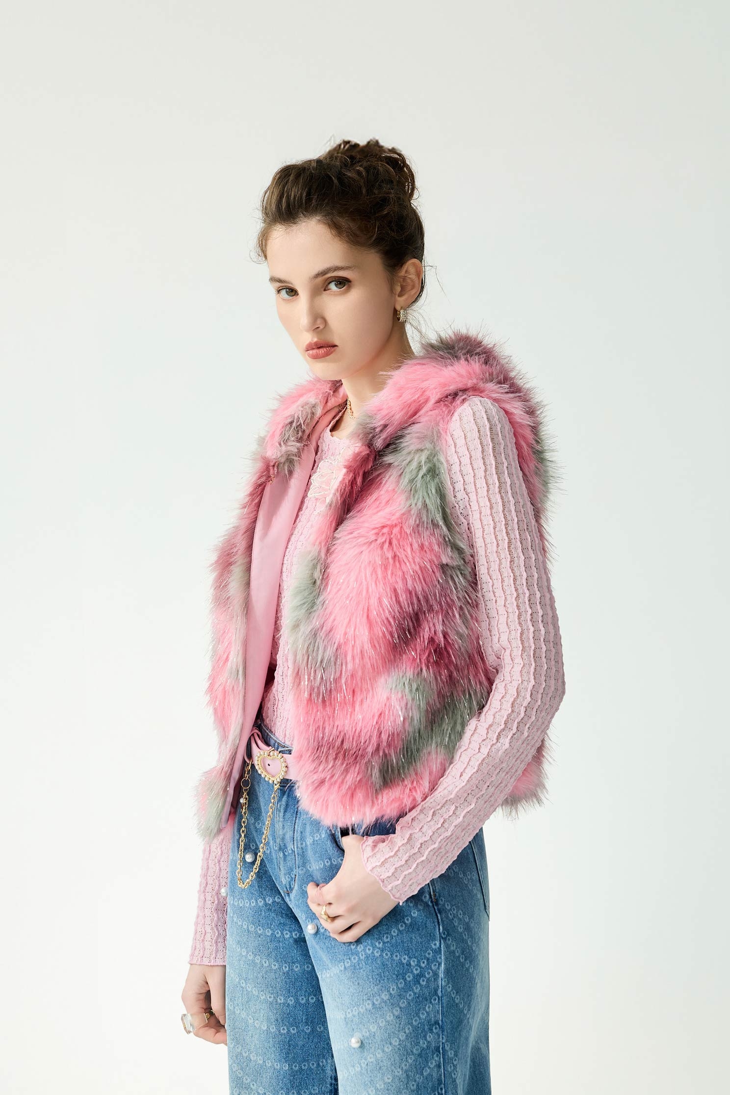 Colour Block Faux Fur Hoodie VestColour Block Faux Fur Hoodie Vest,Jackets,sleeveless tops,Outerwear,Season (SS) Look,sleeveless tops