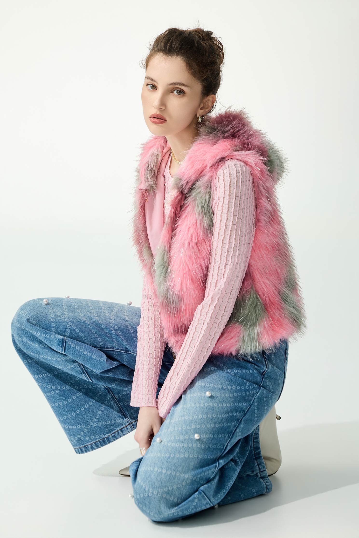 Colour Block Faux Fur Hoodie VestColour Block Faux Fur Hoodie Vest,Jackets,sleeveless tops,Outerwear,Season (SS) Look,sleeveless tops