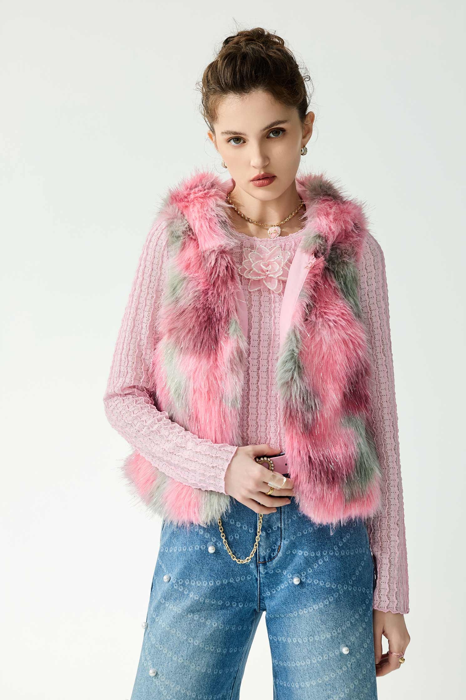 Colour Block Faux Fur Hoodie VestColour Block Faux Fur Hoodie Vest,Jackets,sleeveless tops,Outerwear,Season (SS) Look,sleeveless tops