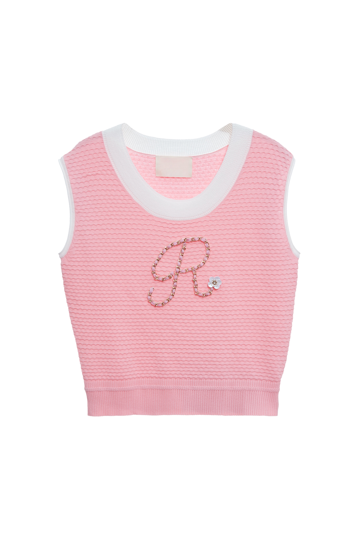 Braided R Logo Pink Knit VestBraided R Logo Pink Knit Vest,sleeveless tops,Tops,Season (SS) Look,sleeveless tops,Knitted,Knitted tops