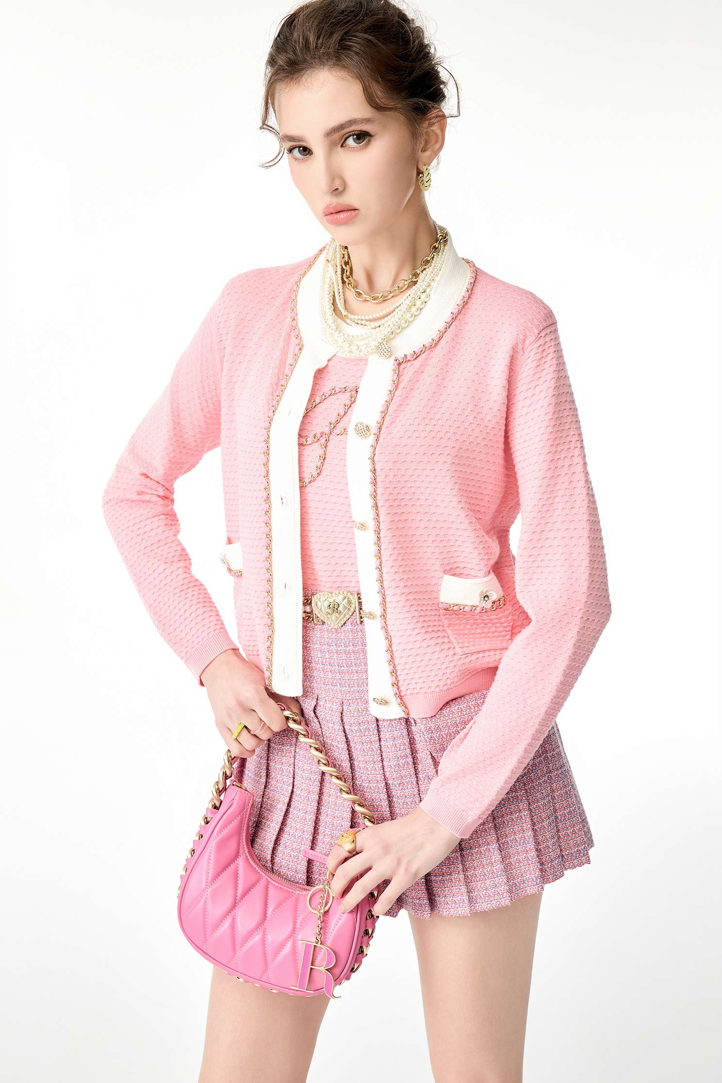 Braided R Logo Pink Knit VestBraided R Logo Pink Knit Vest,sleeveless tops,Tops,Season (SS) Look,sleeveless tops,Knitted,Knitted tops