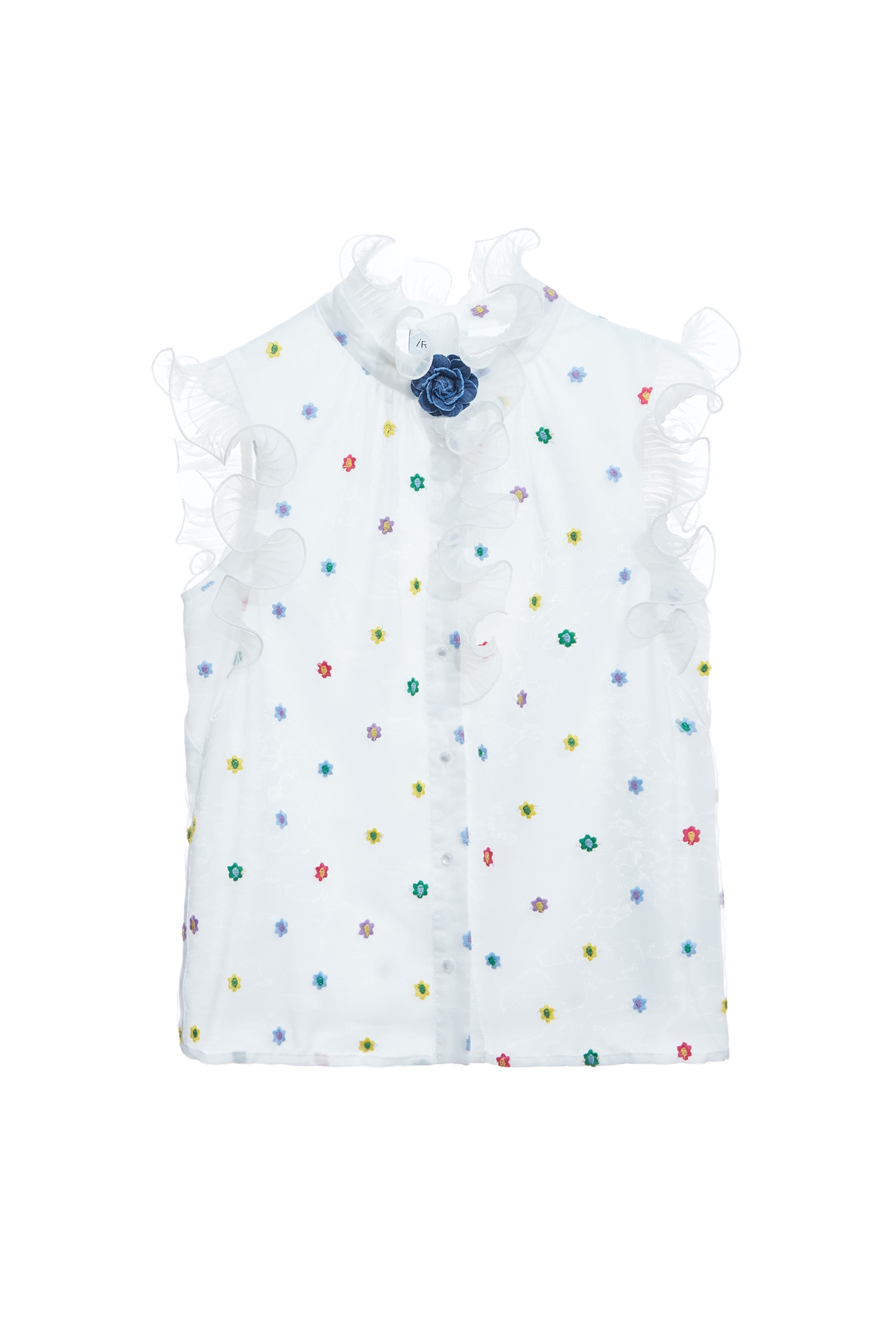 Floral Embroidery Ruffle VestFloral Embroidery Ruffle Vest,sleeveless tops,Tops,Embroidered,Season (SS) Look,Embroidered tops,sleeveless tops