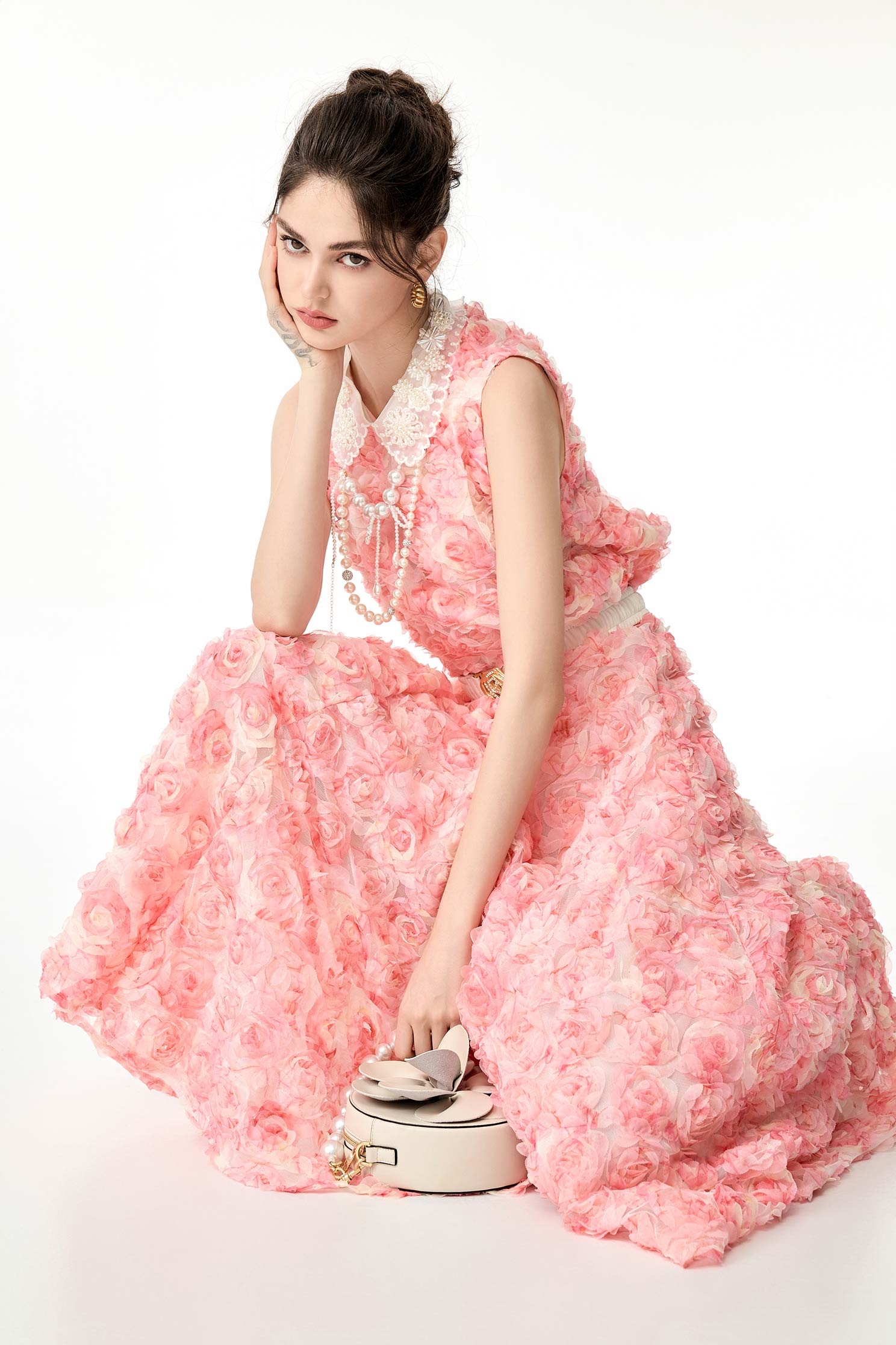 Rose Detail Pink VestRose Detail Pink Vest,sleeveless tops,Tops,Season (SS) Look,Mesh fabric,sleeveless tops