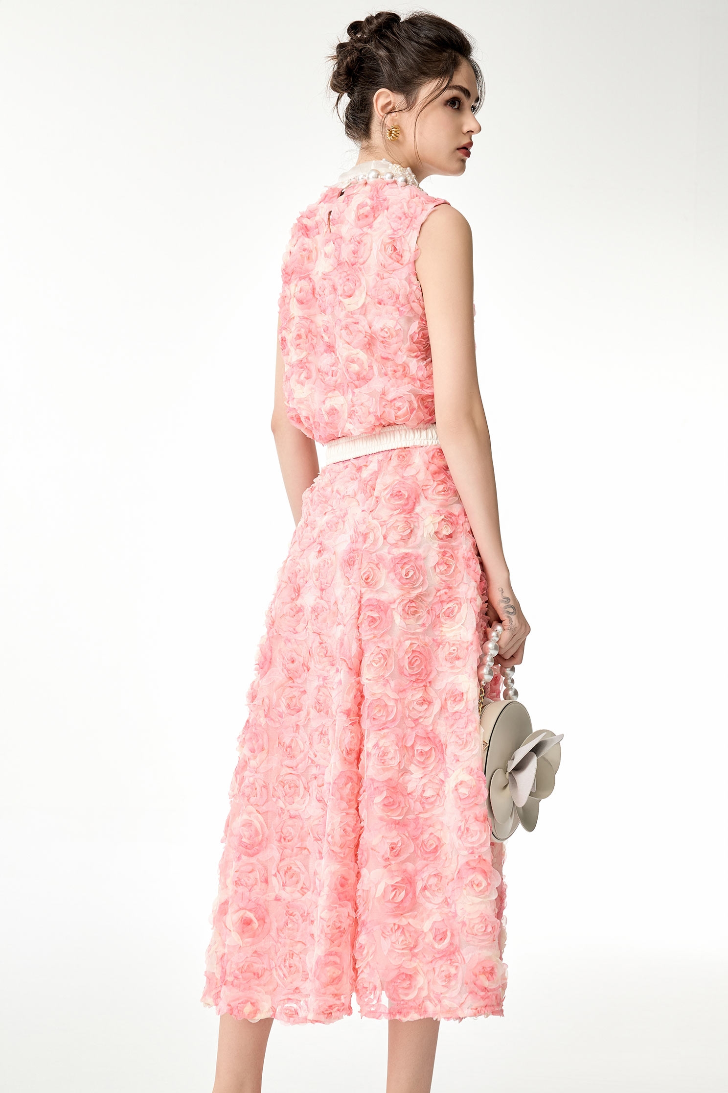 Rose Detail Pink VestRose Detail Pink Vest,sleeveless tops,Tops,Season (SS) Look,Mesh fabric,sleeveless tops