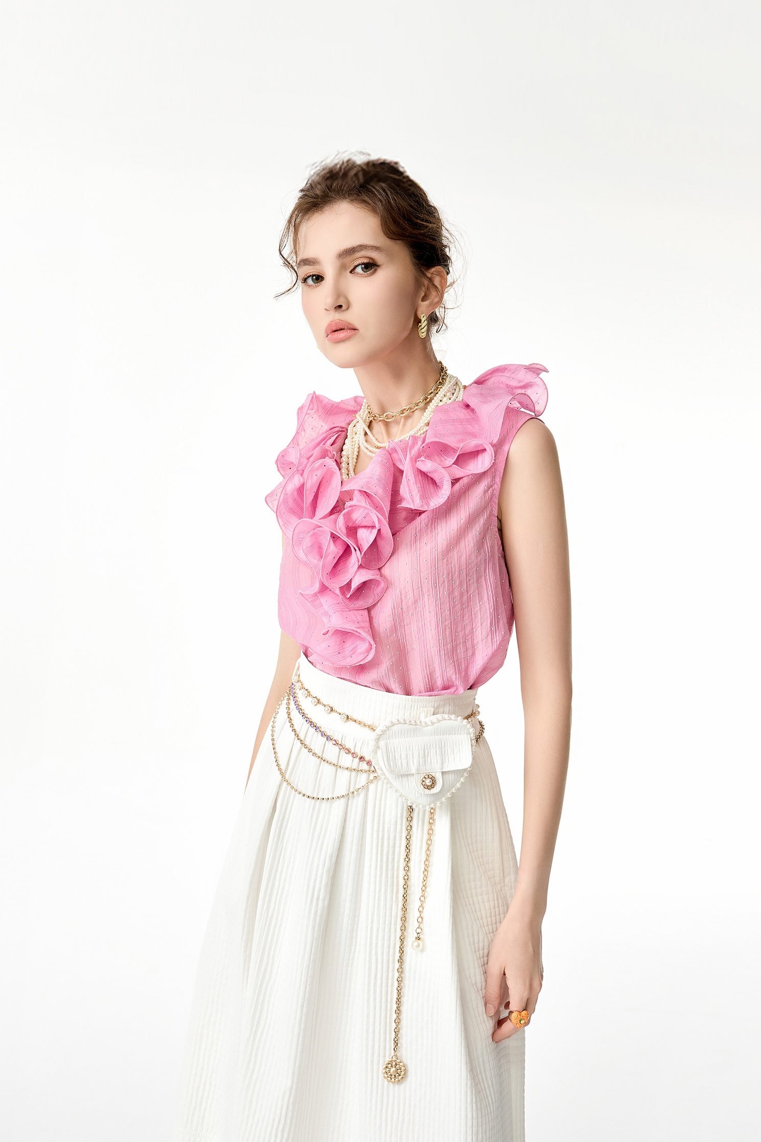 Sequin Detail Ruffle VestSequin Detail Ruffle Vest,sleeveless tops,Tops,Season (SS) Look,sleeveless tops
