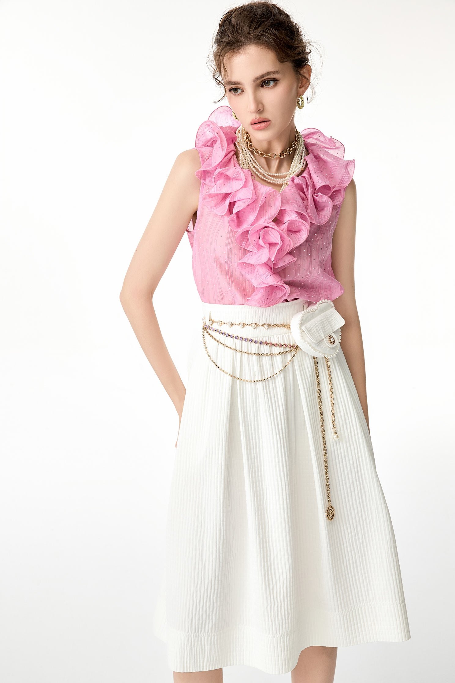 Sequin Detail Ruffle VestSequin Detail Ruffle Vest,sleeveless tops,Tops,Season (SS) Look,sleeveless tops