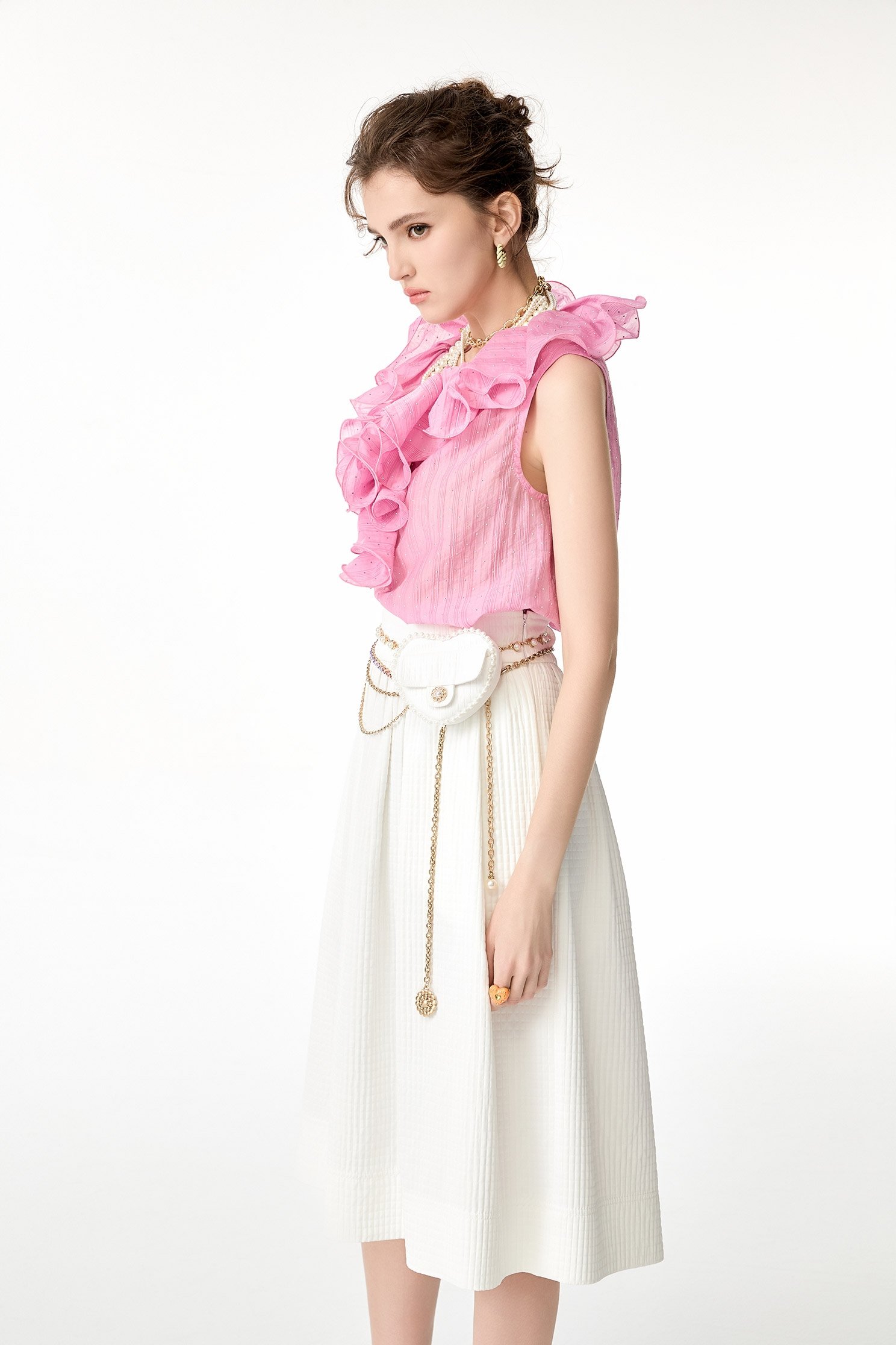 Sequin Detail Ruffle VestSequin Detail Ruffle Vest,sleeveless tops,Tops,Season (SS) Look,sleeveless tops