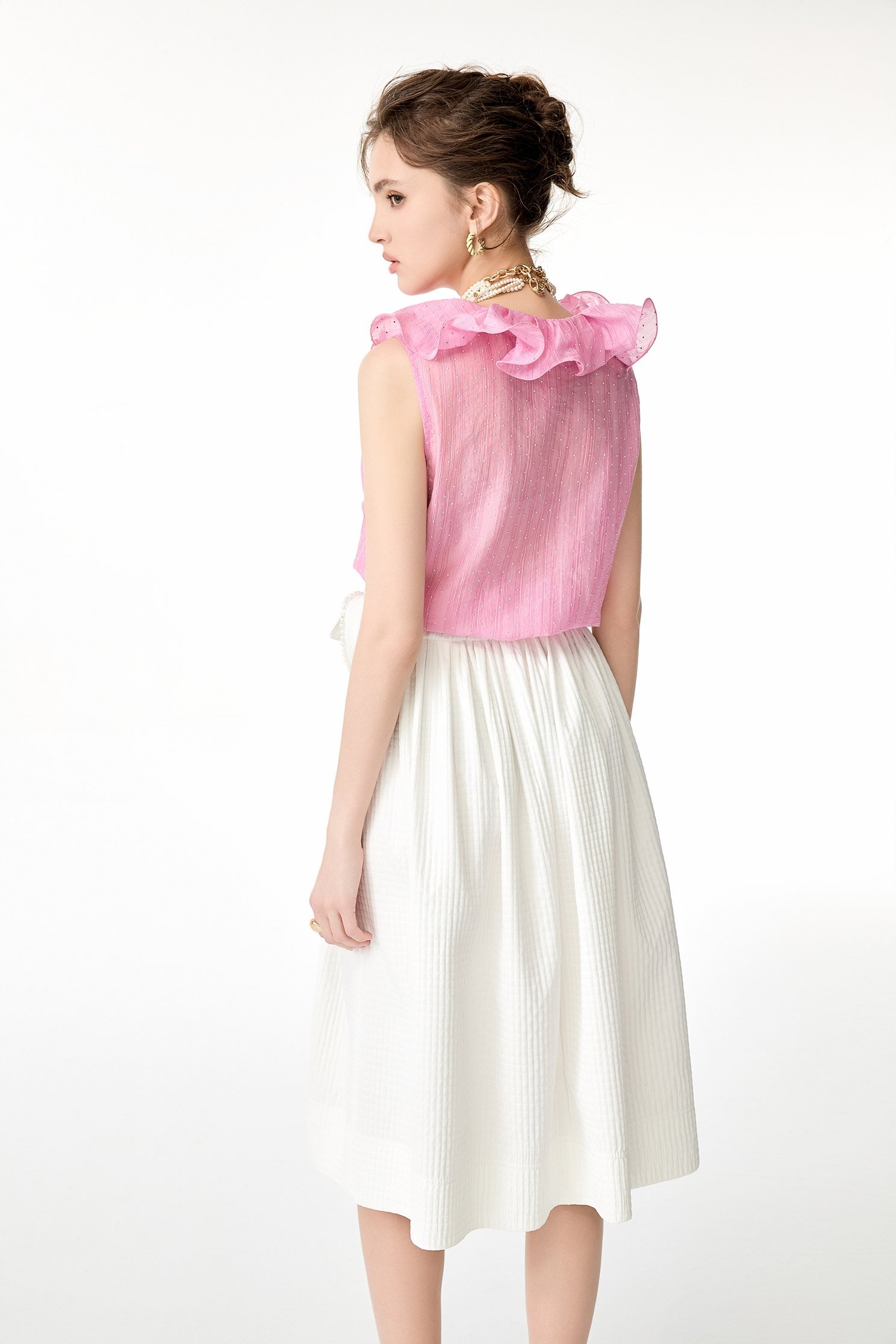 Sequin Detail Ruffle VestSequin Detail Ruffle Vest,sleeveless tops,Tops,Season (SS) Look,sleeveless tops