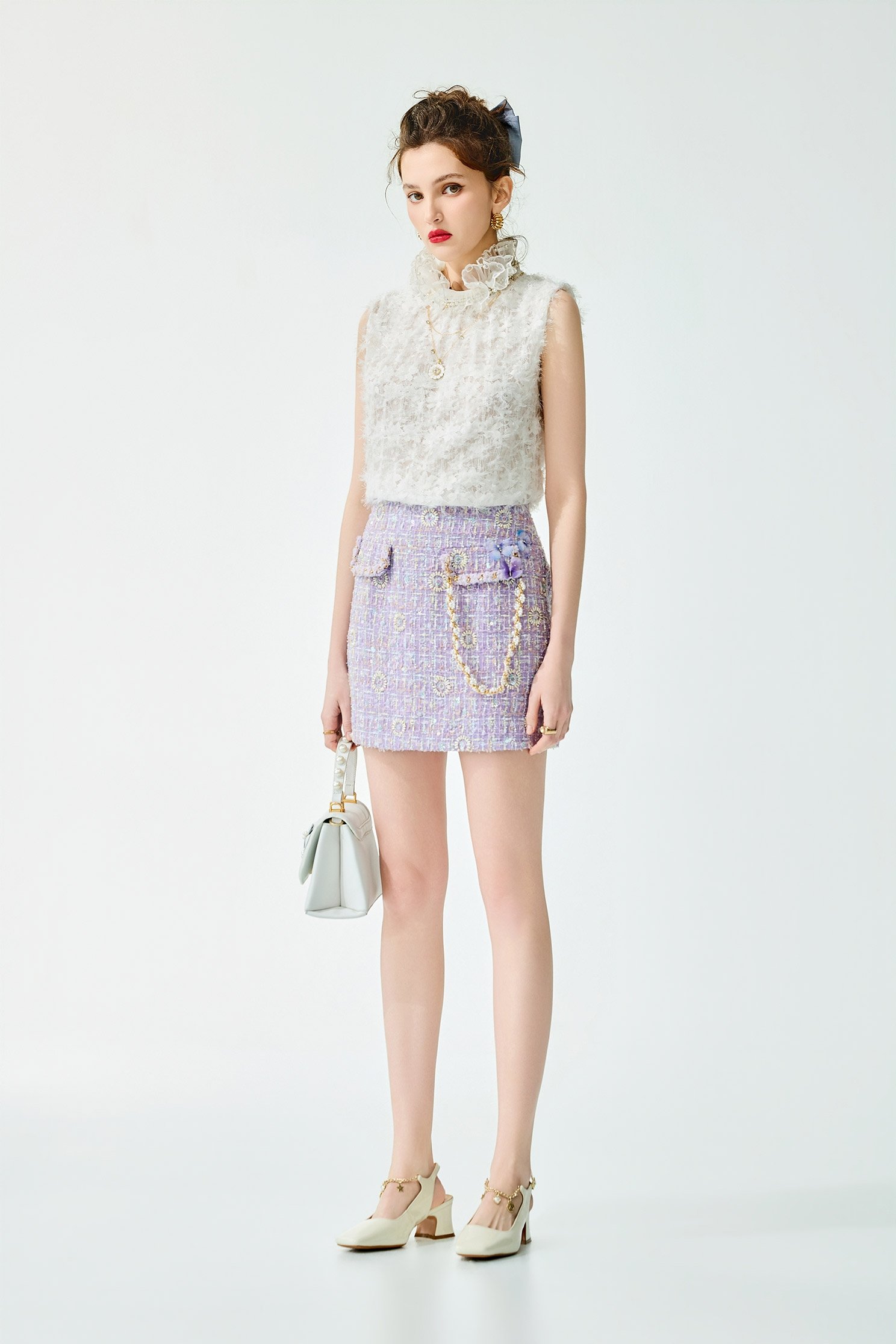 Ruffle Collar Mesh Fringe Detail VestRuffle Collar Mesh Fringe Detail Vest,sleeveless tops,Tops,Embroidered,Season (SS) Look,White tops,Embroidered,sleeveless tops,Lace