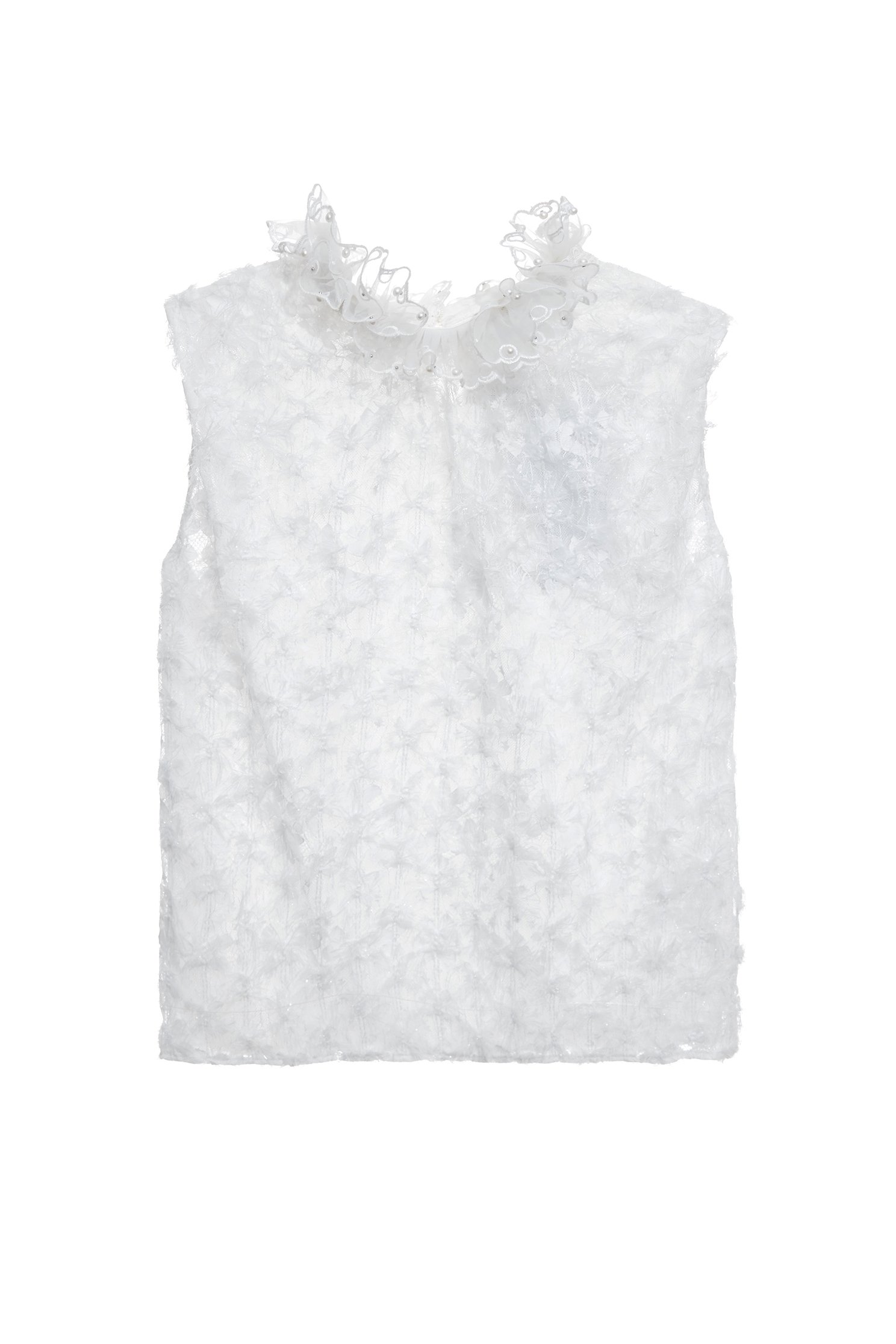 Ruffle Collar Mesh Fringe Detail VestRuffle Collar Mesh Fringe Detail Vest,sleeveless tops,Tops,Embroidered,Season (SS) Look,White tops,Embroidered,sleeveless tops,Lace