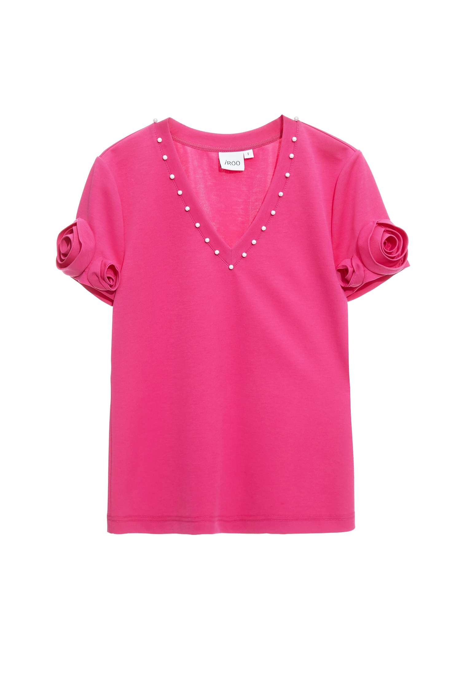 V-neck Tee with 3-D Rose Sleeve DetailV-neck Tee with 3-D Rose Sleeve Detail,Tops,Season (SS) Look,pearl