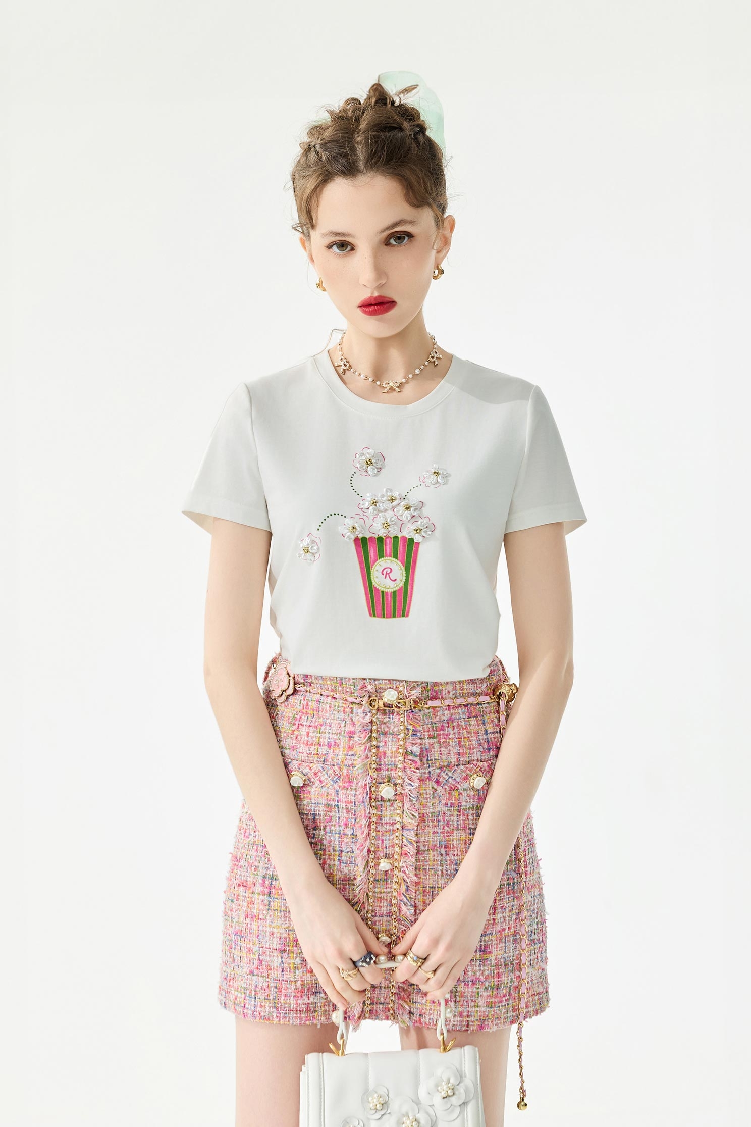 Popcorn Graphic Short Sleeve TeePopcorn Graphic Short Sleeve Tee,T-shirts,Tops,Season (SS) Look,White tops