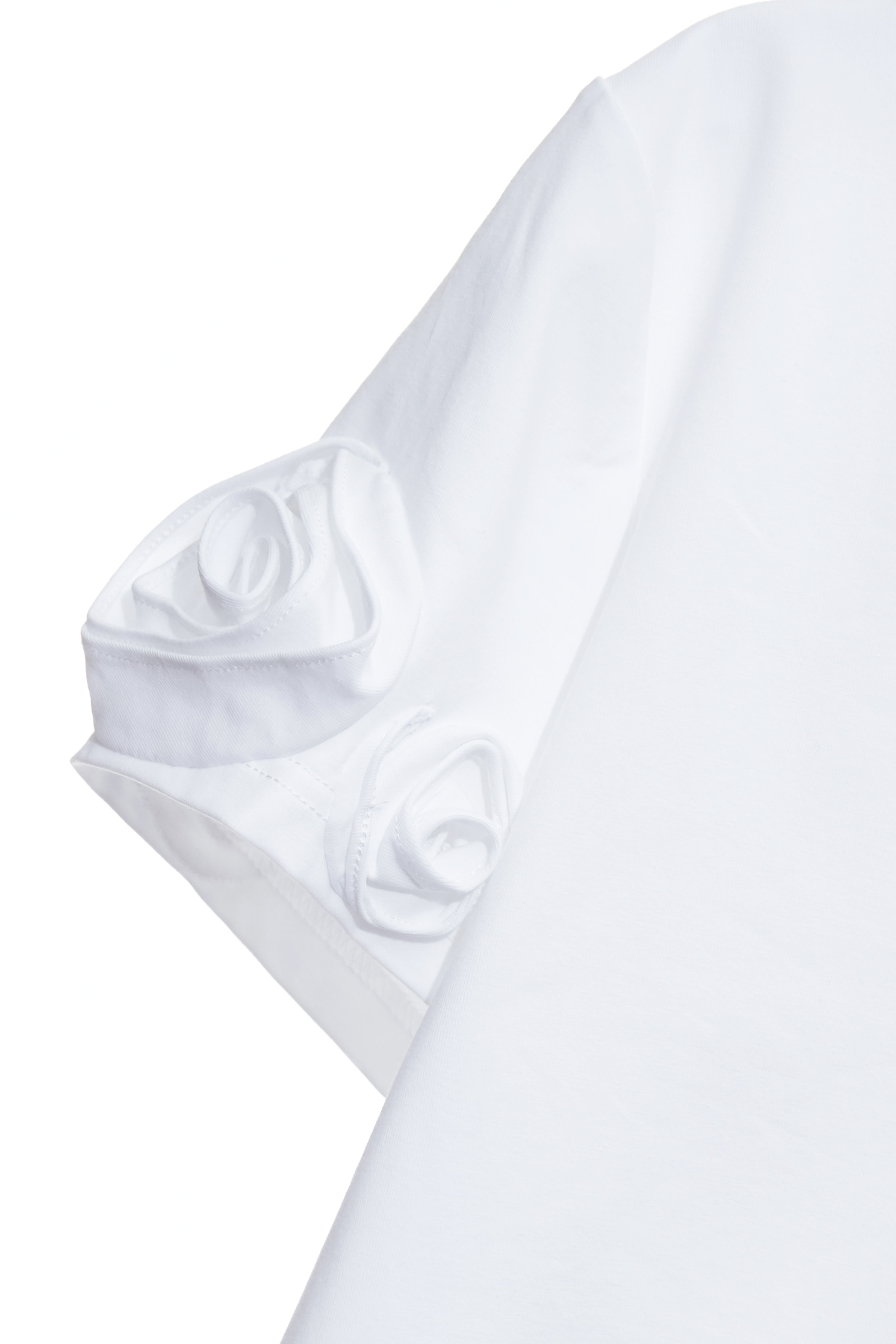 V-neck Tee with 3-D Rose Sleeve DetailV-neck Tee with 3-D Rose Sleeve Detail,Tops,Season (SS) Look,pearl,White tops