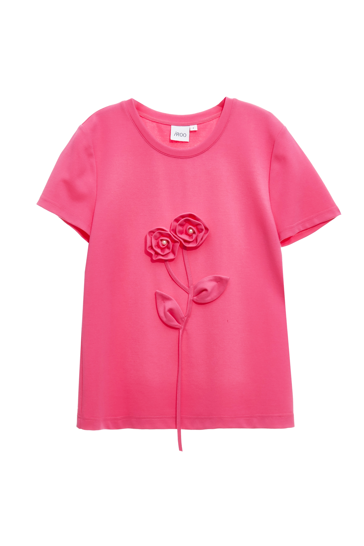 3-D Floral Detail Short Sleeve Tee3-D Floral Detail Short Sleeve Tee,T-shirts,Tops,Season (SS) Look