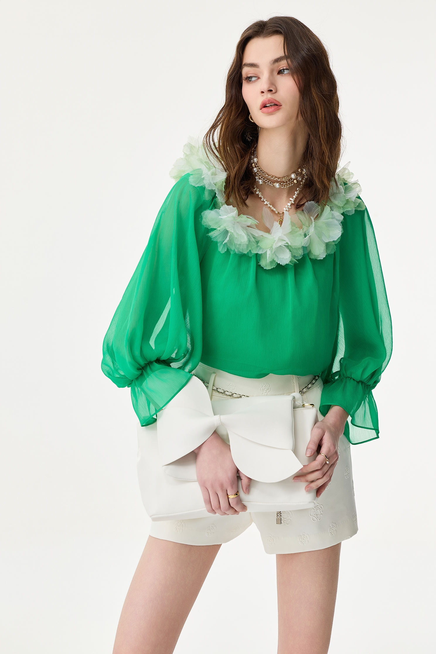 Contrast 3-D Floral Detail Chiffon TopContrast 3-D Floral Detail Chiffon Top,Tops,Season (SS) Look,Chiffon
